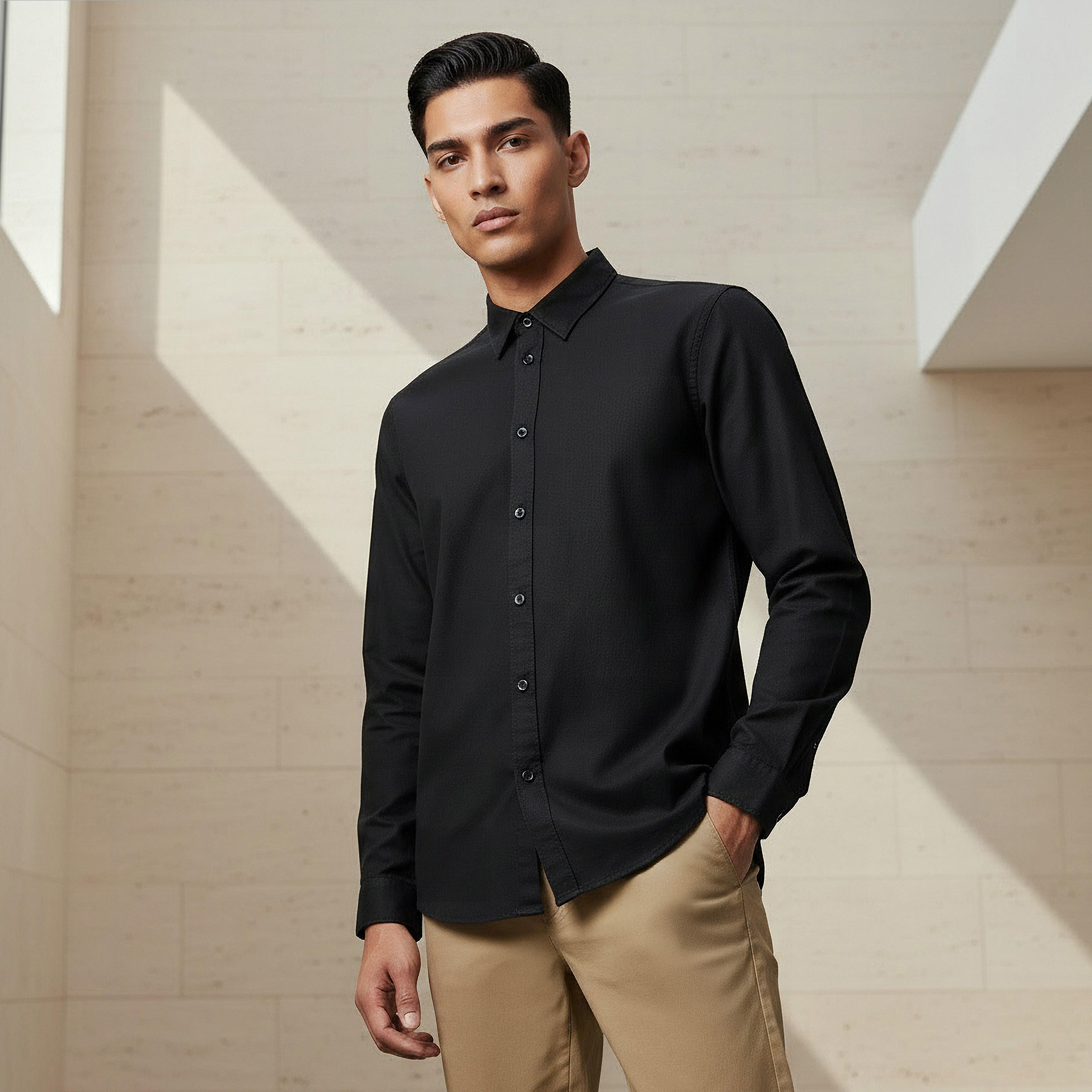 Men Regular Fit Collared Long Sleeve Shirt-men-clothing-shirts-image-1