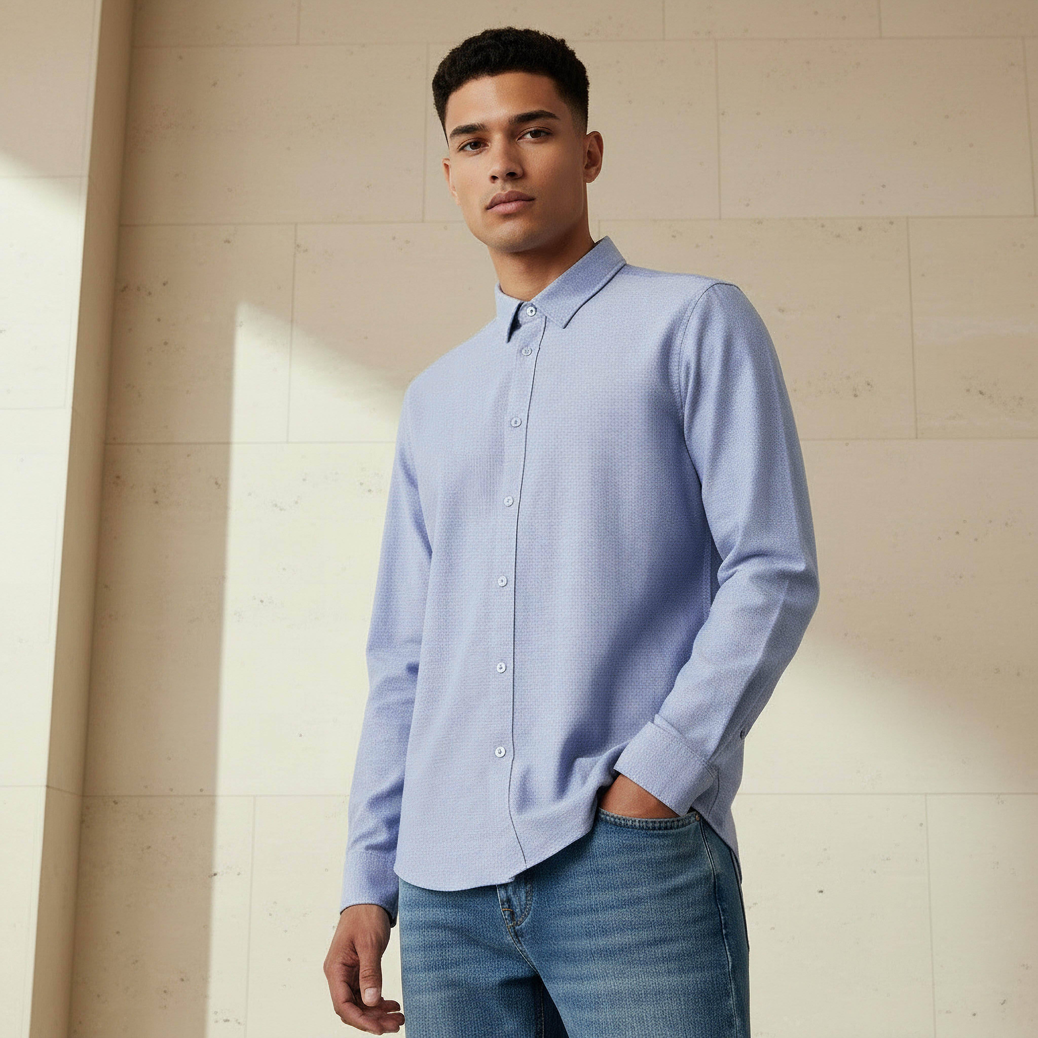 قميص بقصة عادية وياقة وأكمام طويلة للرجال-men-clothing-shirts-image-1