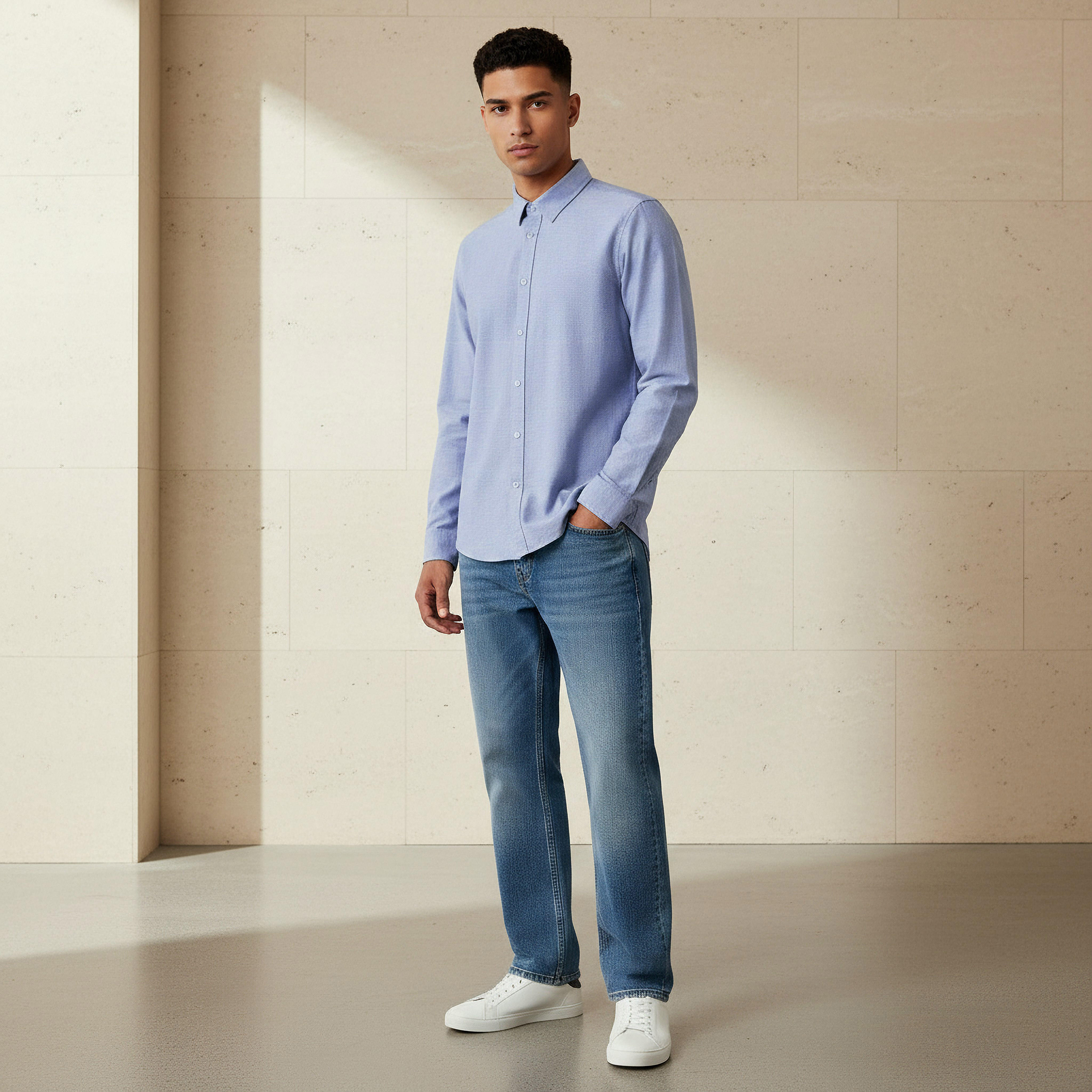 قميص بقصة عادية وياقة وأكمام طويلة للرجال-men-clothing-shirts-image-2