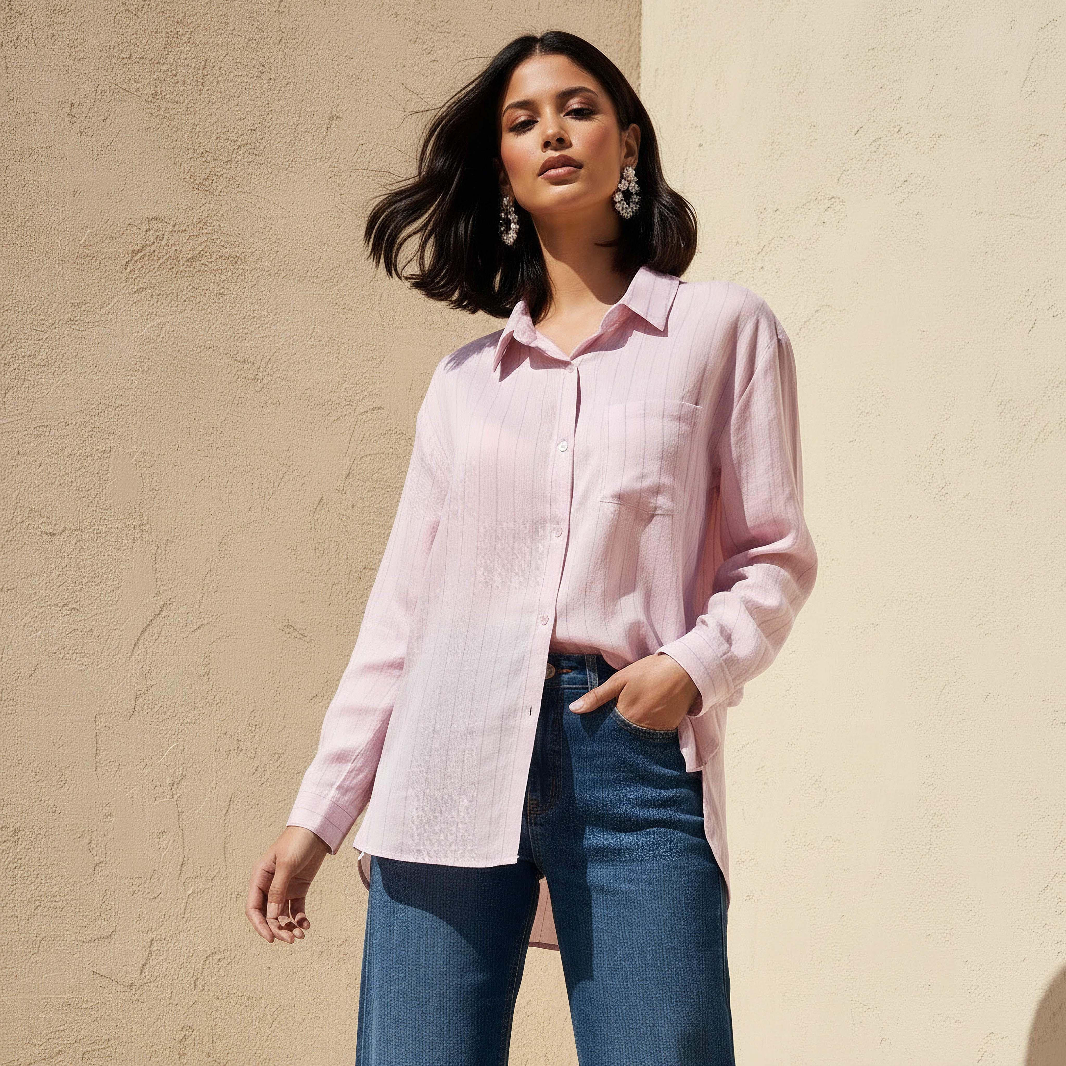 Long Line High Low Stripes Shirt-women-clothing-shirtsandblouses-shirts-image-1