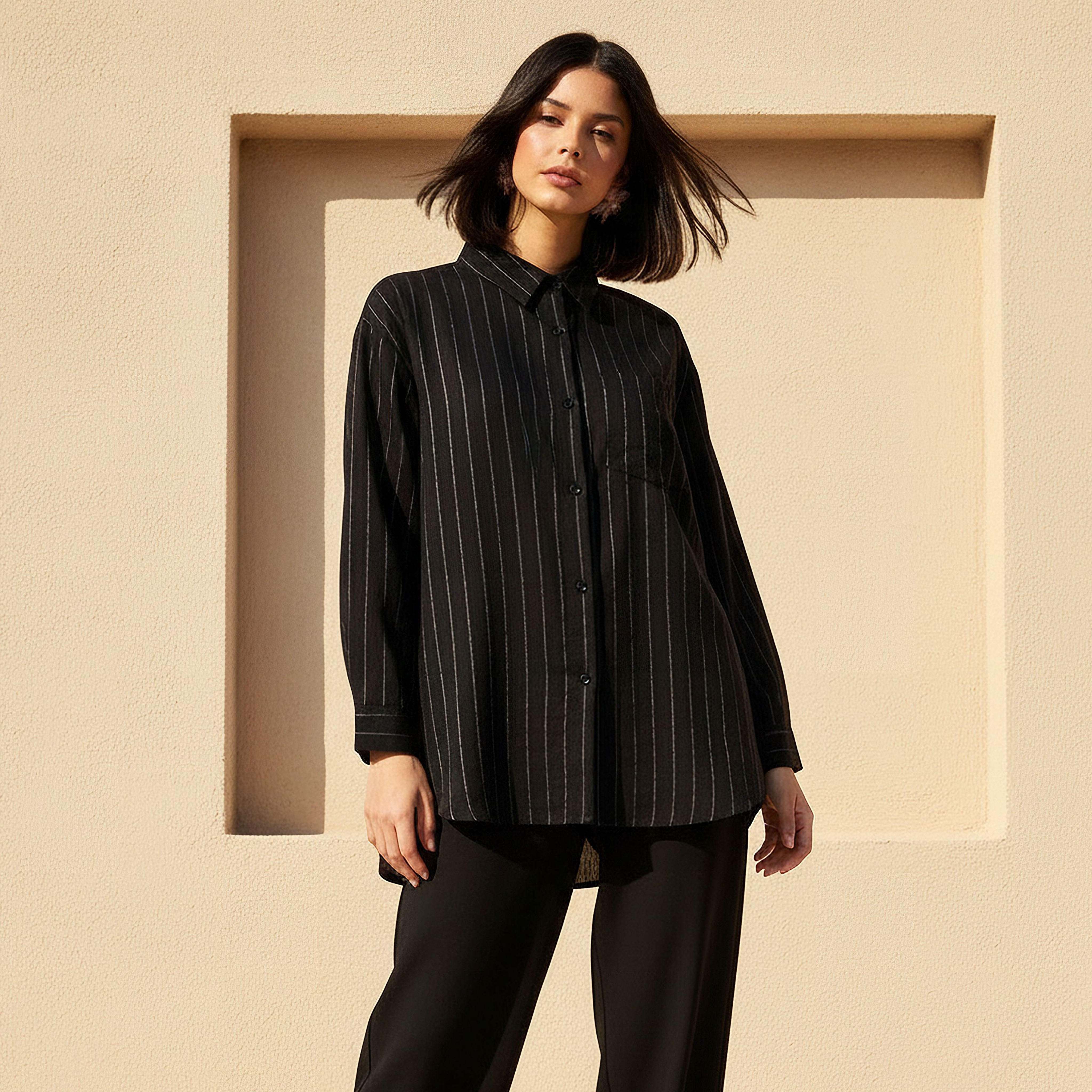 Long Line High Low Stripes Shirt-women-clothing-shirtsandblouses-shirts-image-1