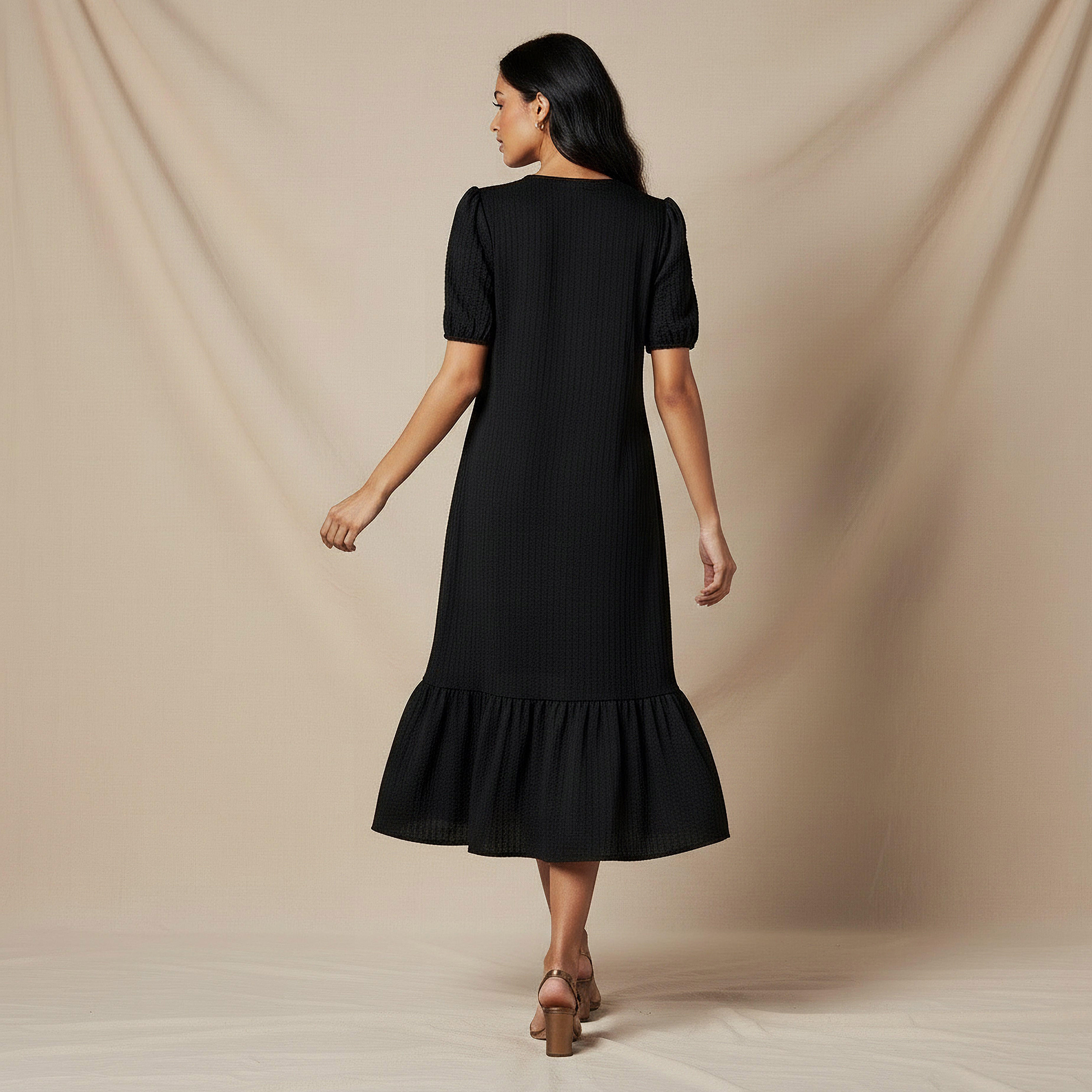 فستان ميدي بارز الملمس بأكمام منفوخة-women-clothing-dresses-image-3