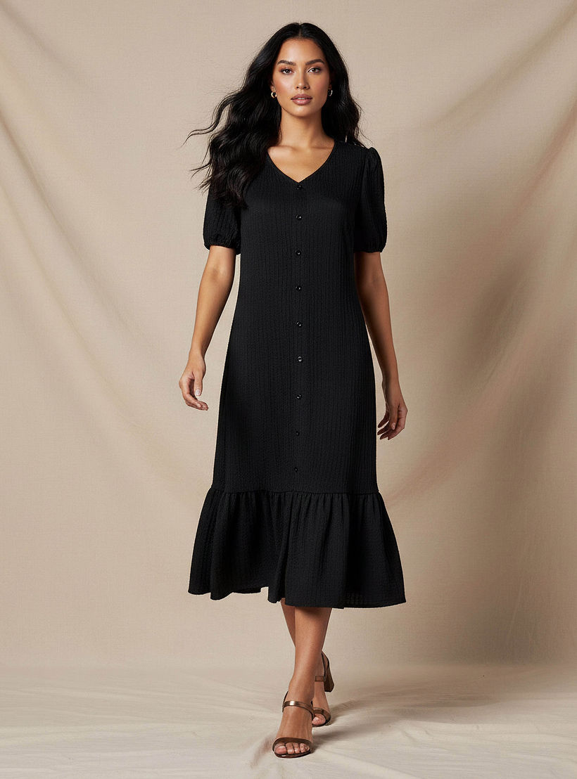 فستان ميدي بارز الملمس بأكمام منفوخة-women-clothing-dresses-image-5