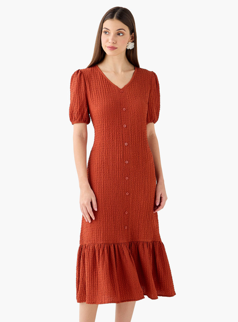 فستان ميدي بارز الملمس بأكمام منفوخة-women-clothing-dresses-image-4