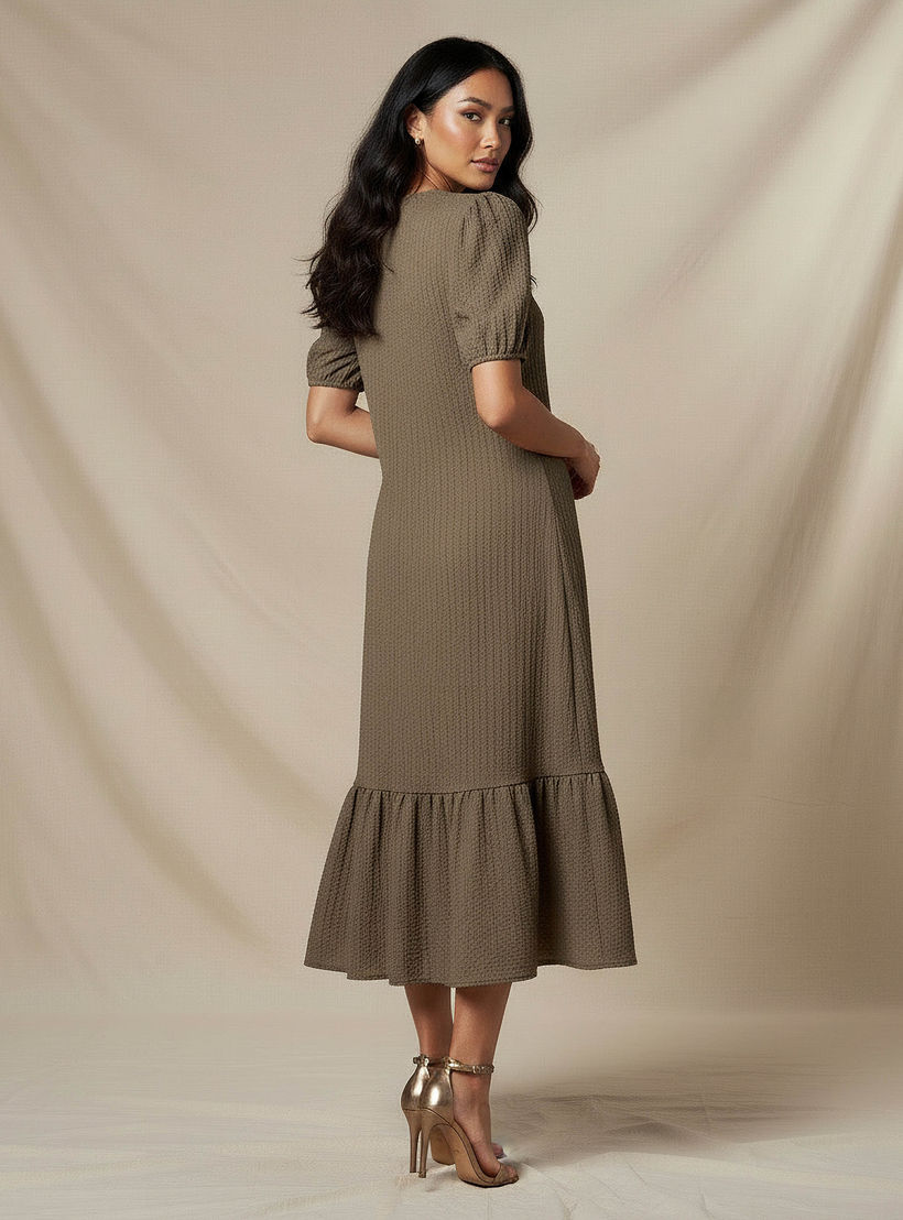 فستان ميدي بارز الملمس بأكمام منفوخة-women-clothing-dresses-image-3