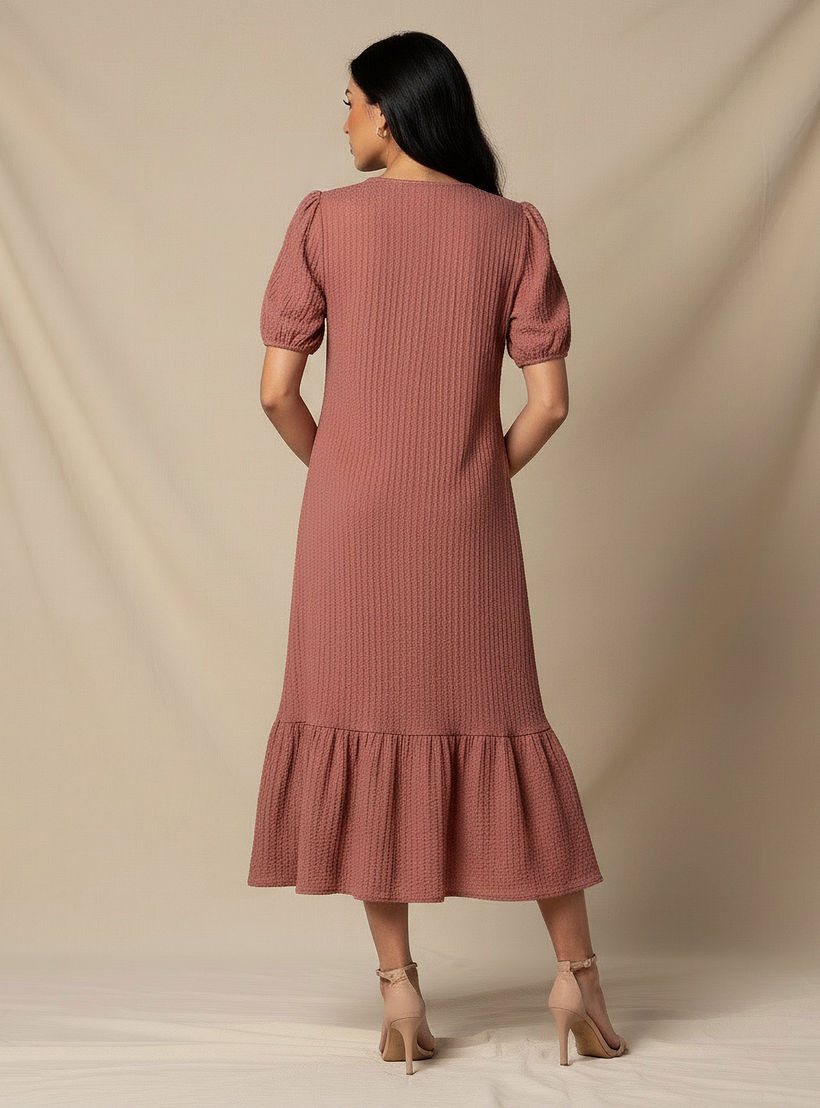 فستان ميدي بارز الملمس بأكمام منفوخة-women-clothing-dresses-image-3