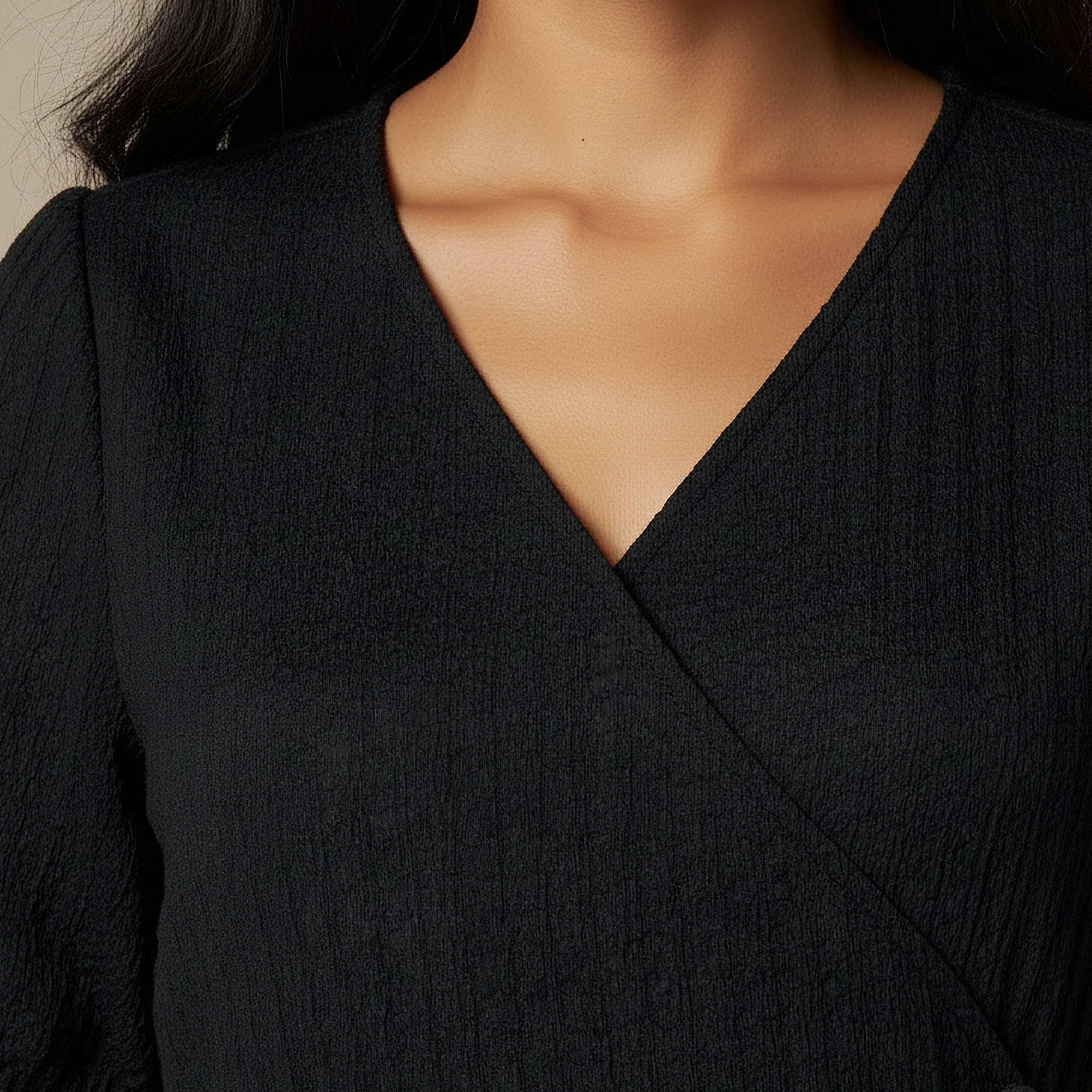 فستان ميدي بارز الملمس بطبقات وأكمام قصيرة منفوخة-women-clothing-dresses-image-2