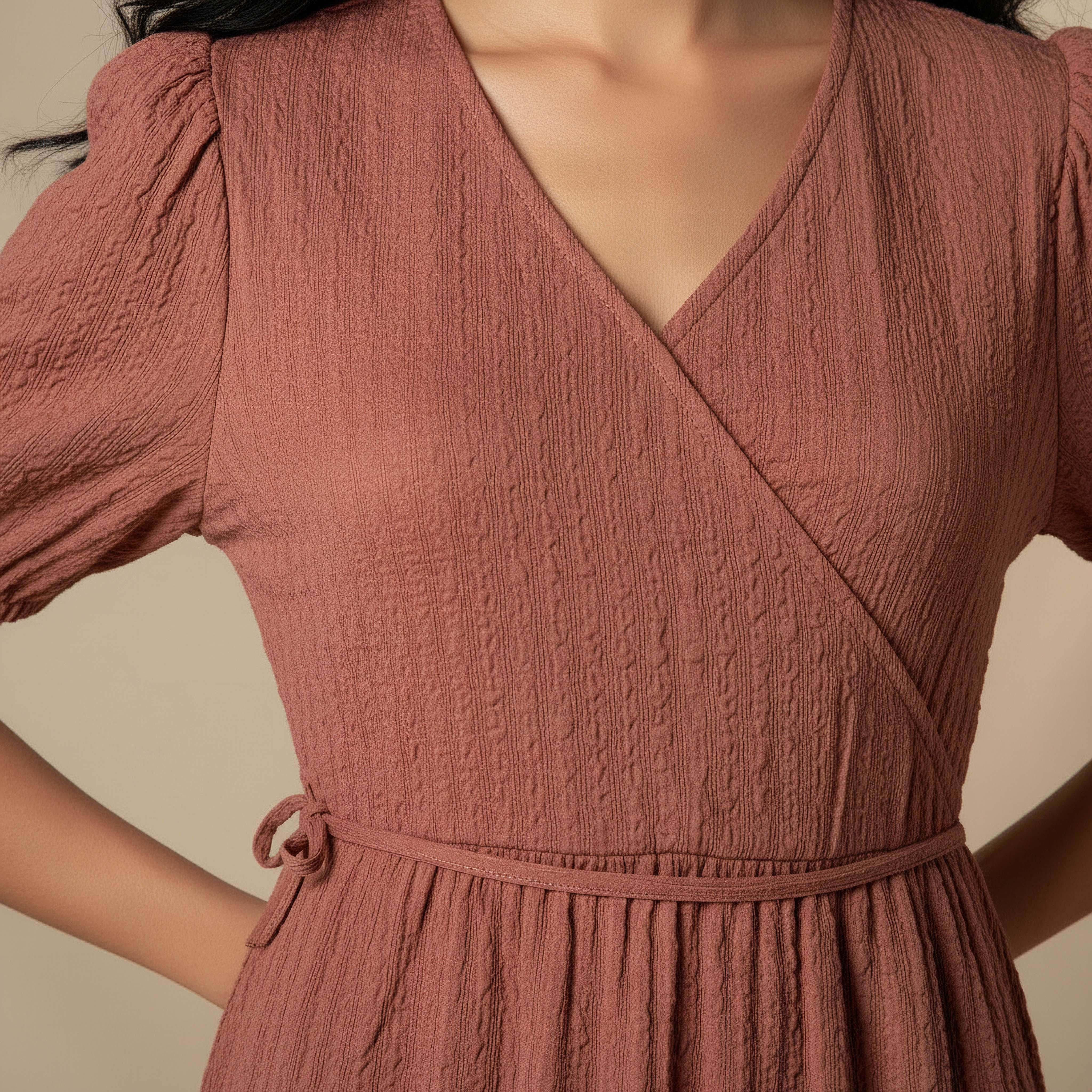 Midi Textured Tiered Dress with Short Puff Sleeves-women-clothing-dresses-image-4