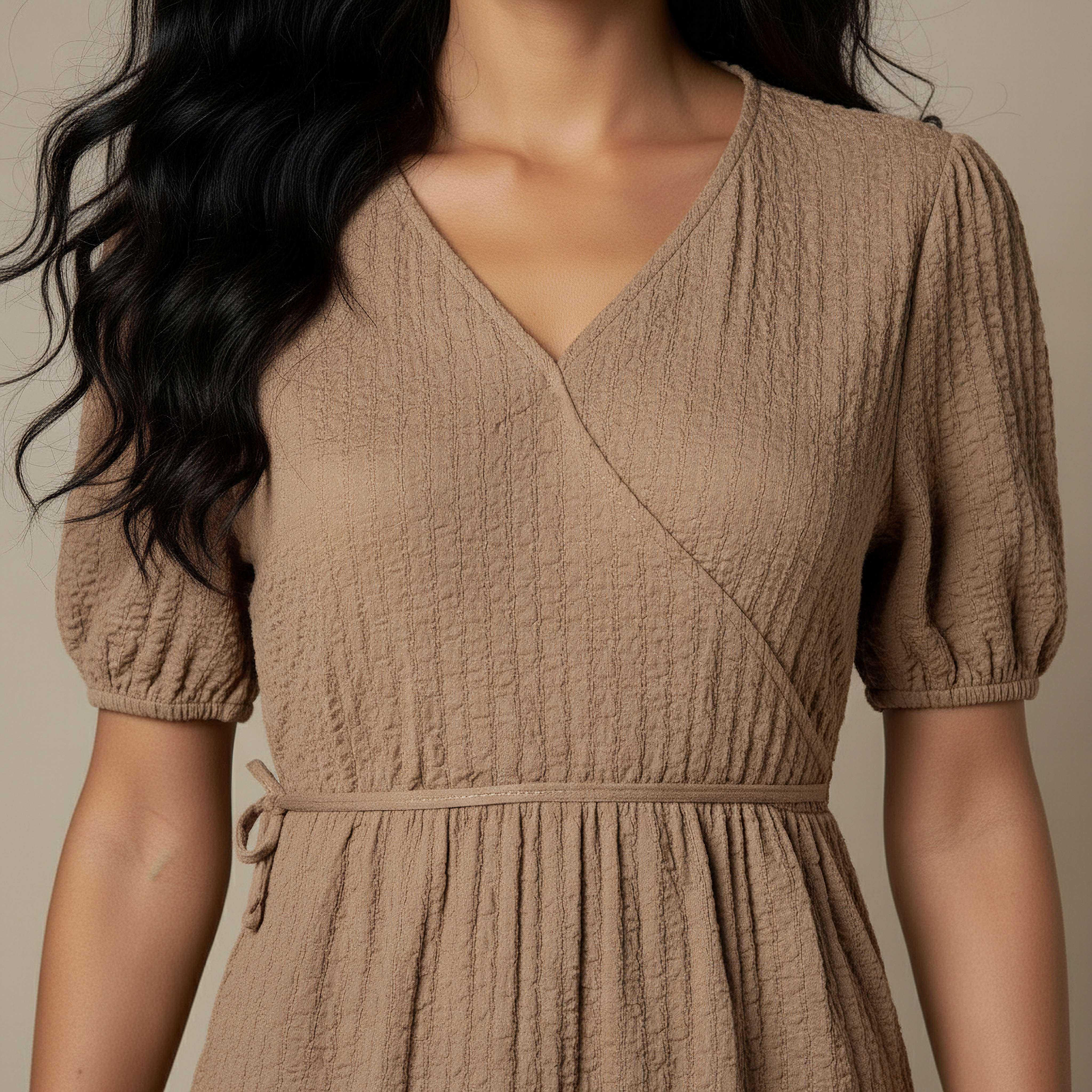 Midi Textured Tiered Dress with Short Puff Sleeves-women-clothing-dresses-image-4