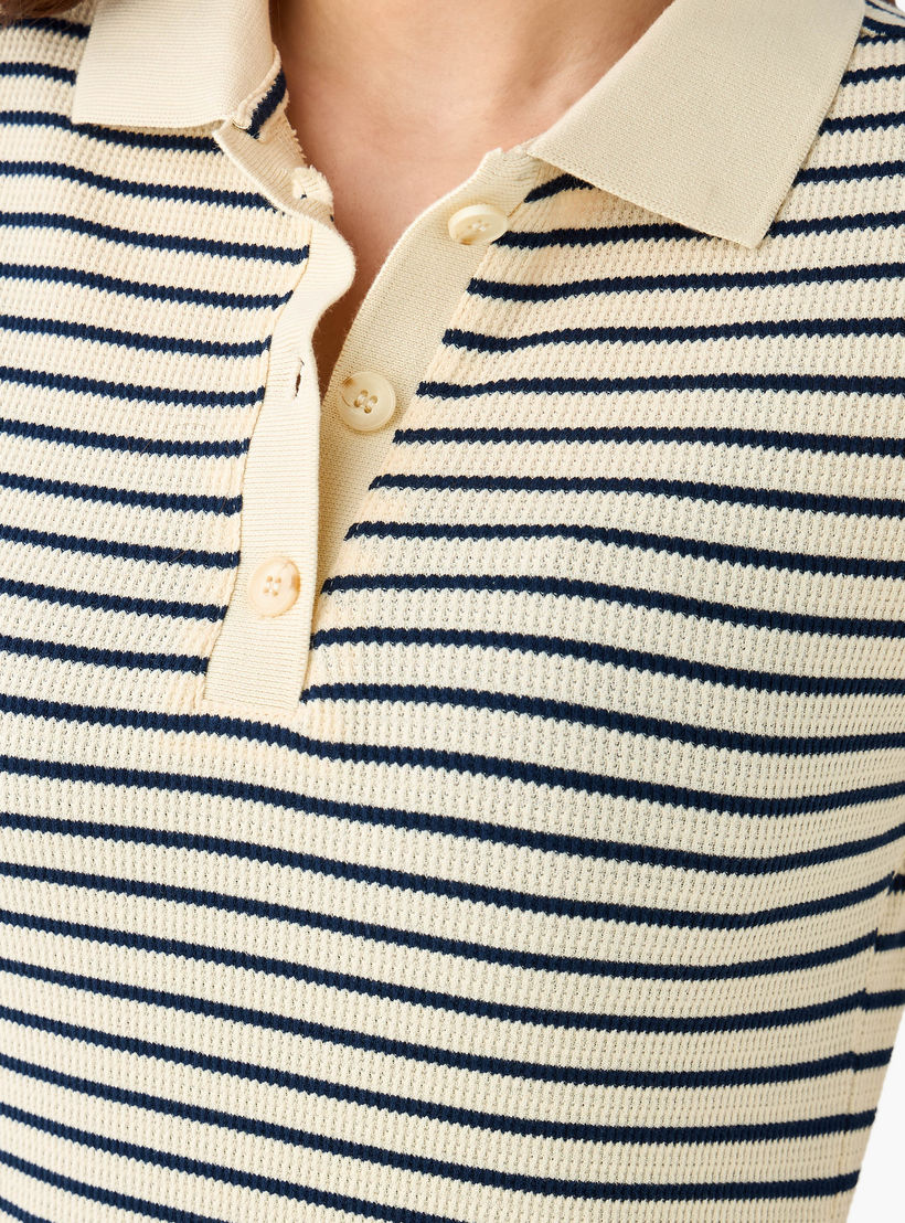 Striped T-shirt Dress with Contrast Collar-women-clothing-dresses-image-3
