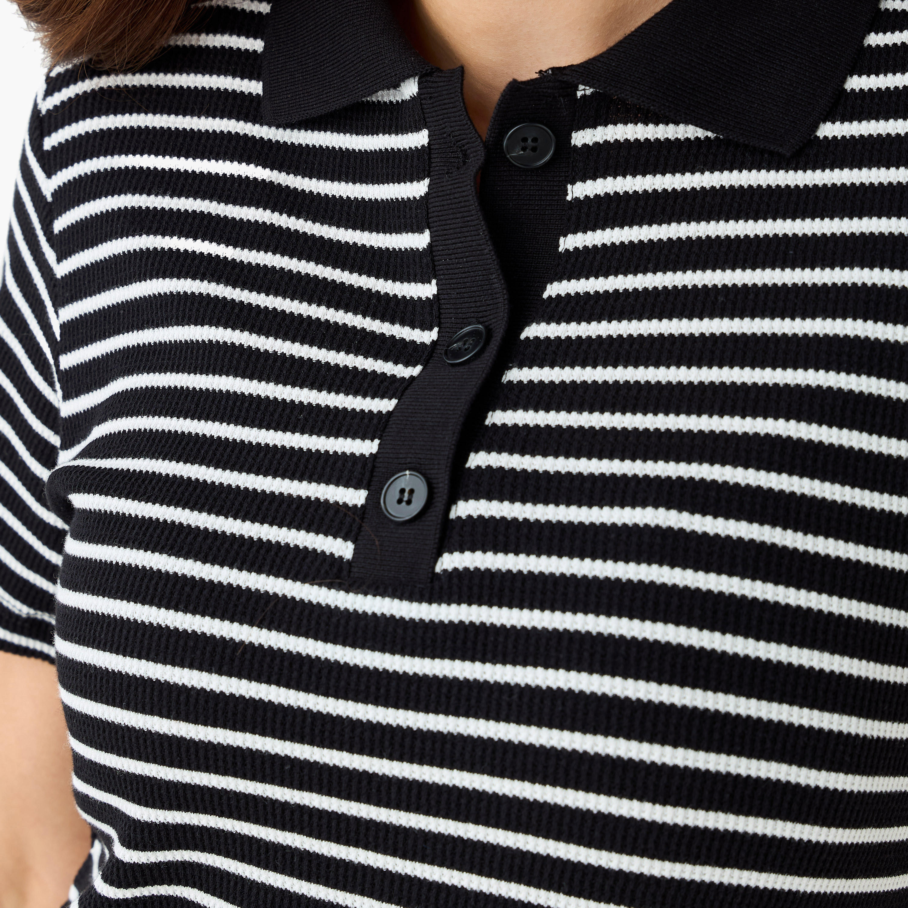 Striped T-shirt Dress with Contrast Collar-women-clothing-dresses-image-3