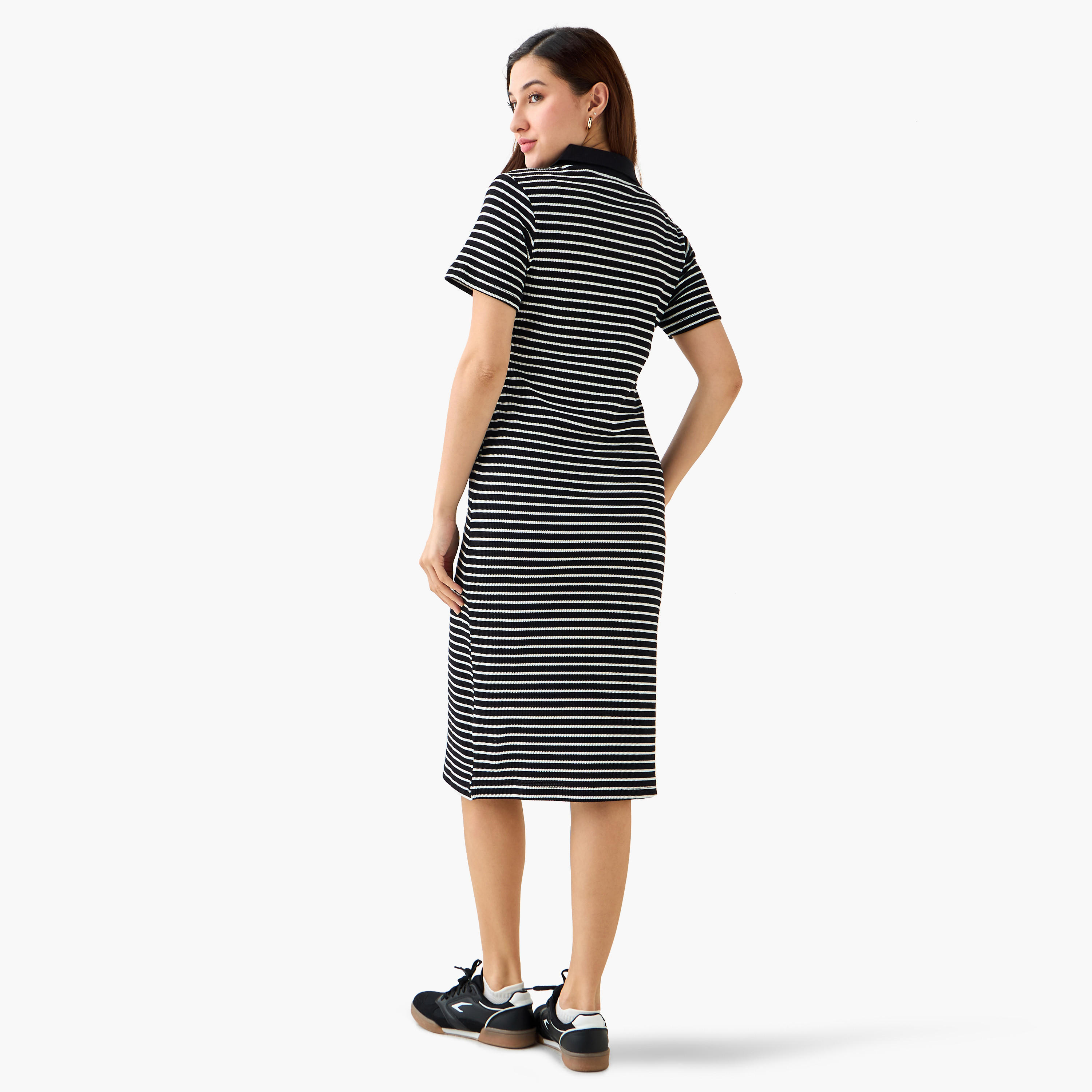 Striped T-shirt Dress with Contrast Collar-women-clothing-dresses-image-4