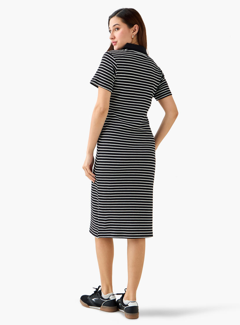 Striped T-shirt Dress with Contrast Collar-women-clothing-dresses-image-4