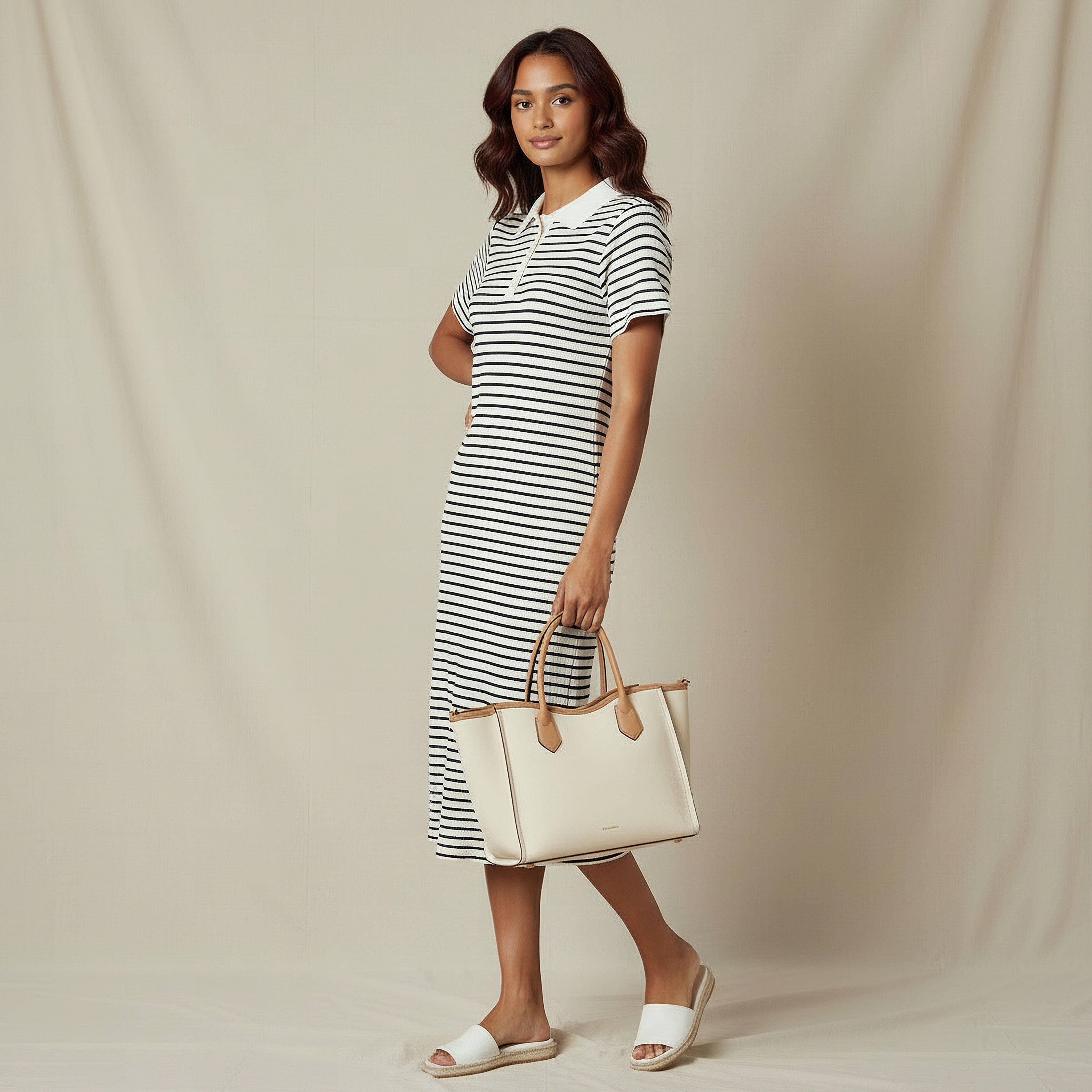 Striped T-shirt Dress with Contrast Collar-women-clothing-dresses-image-2