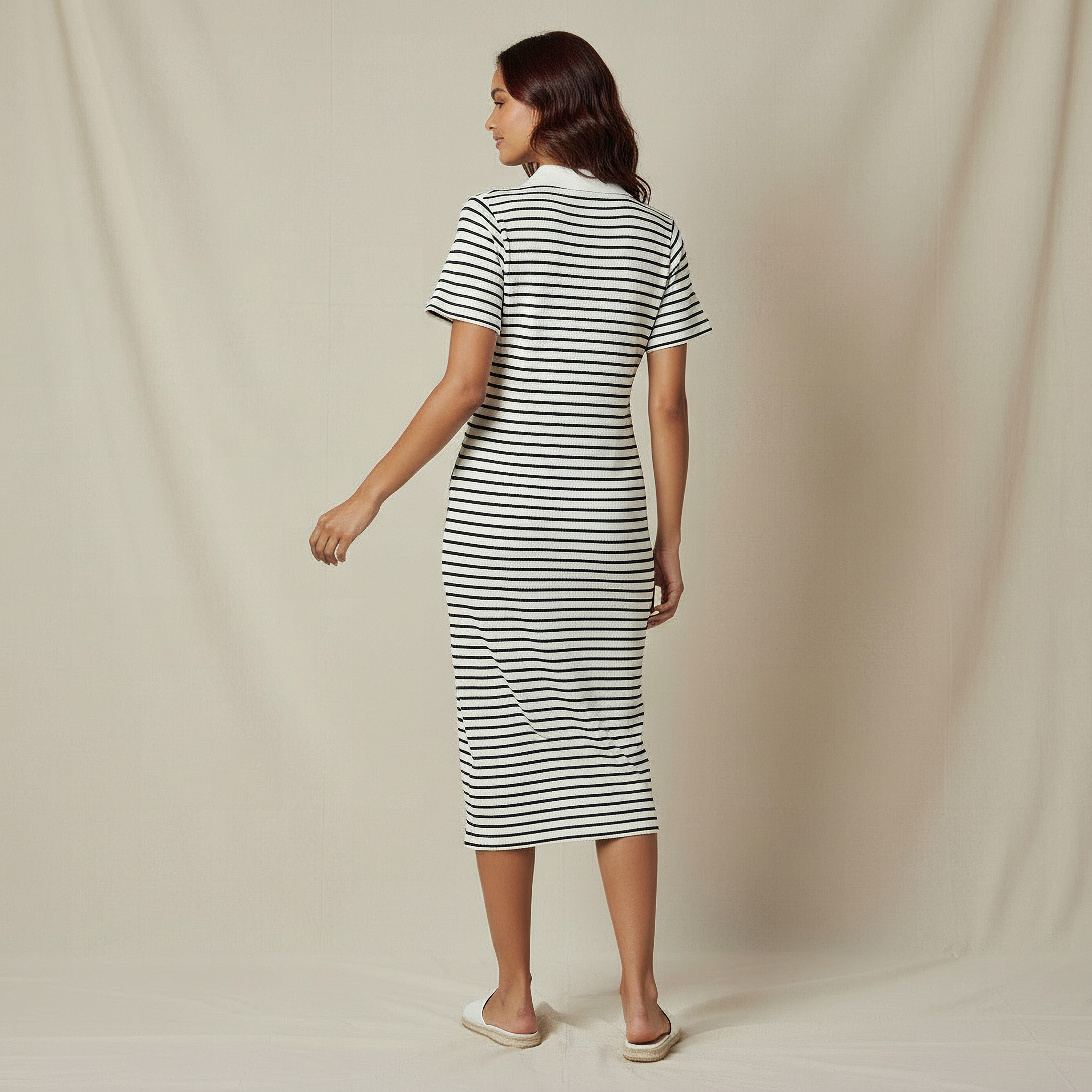 Striped T-shirt Dress with Contrast Collar-women-clothing-dresses-image-3