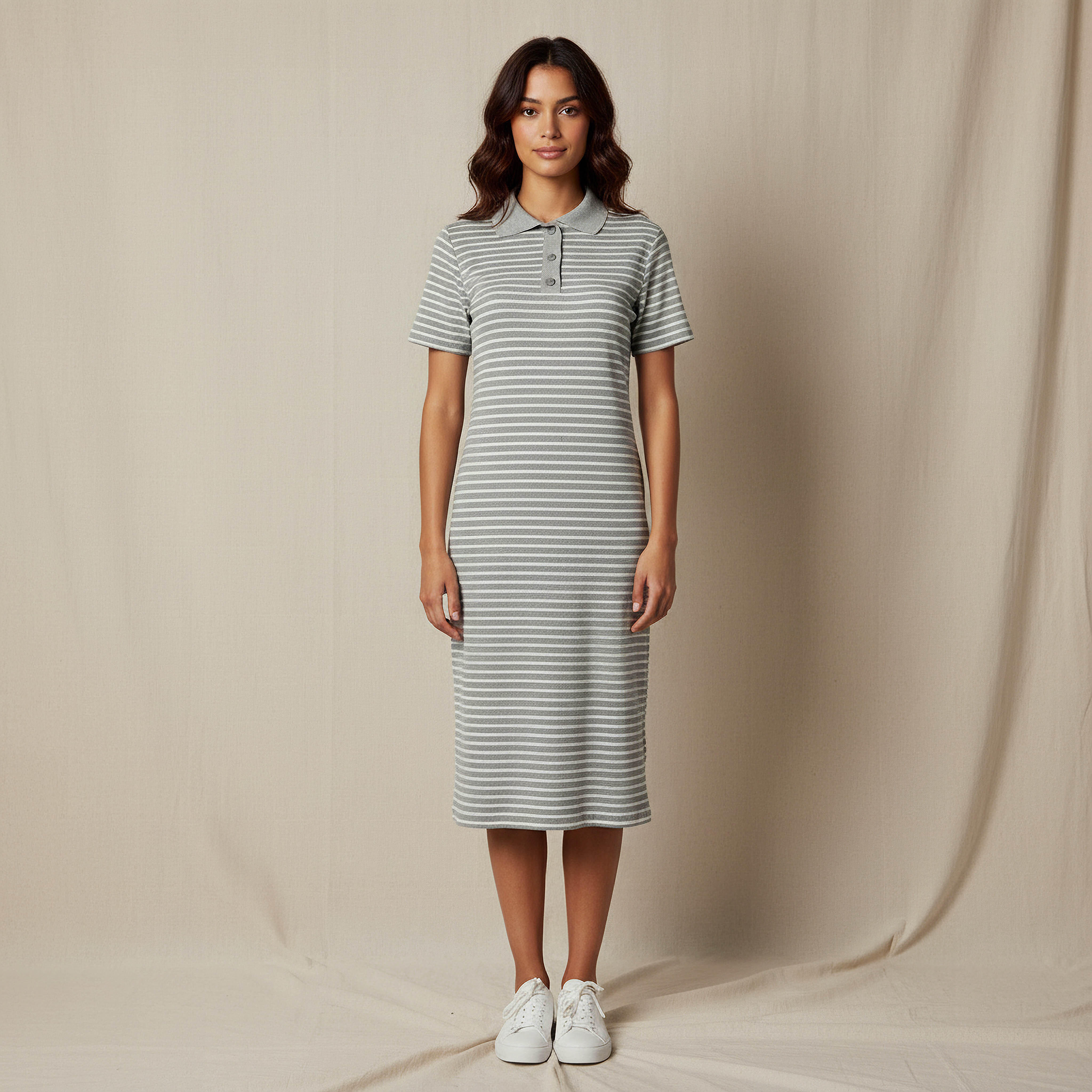 Striped T-shirt Dress with Contrast Collar-women-clothing-dresses-image-1