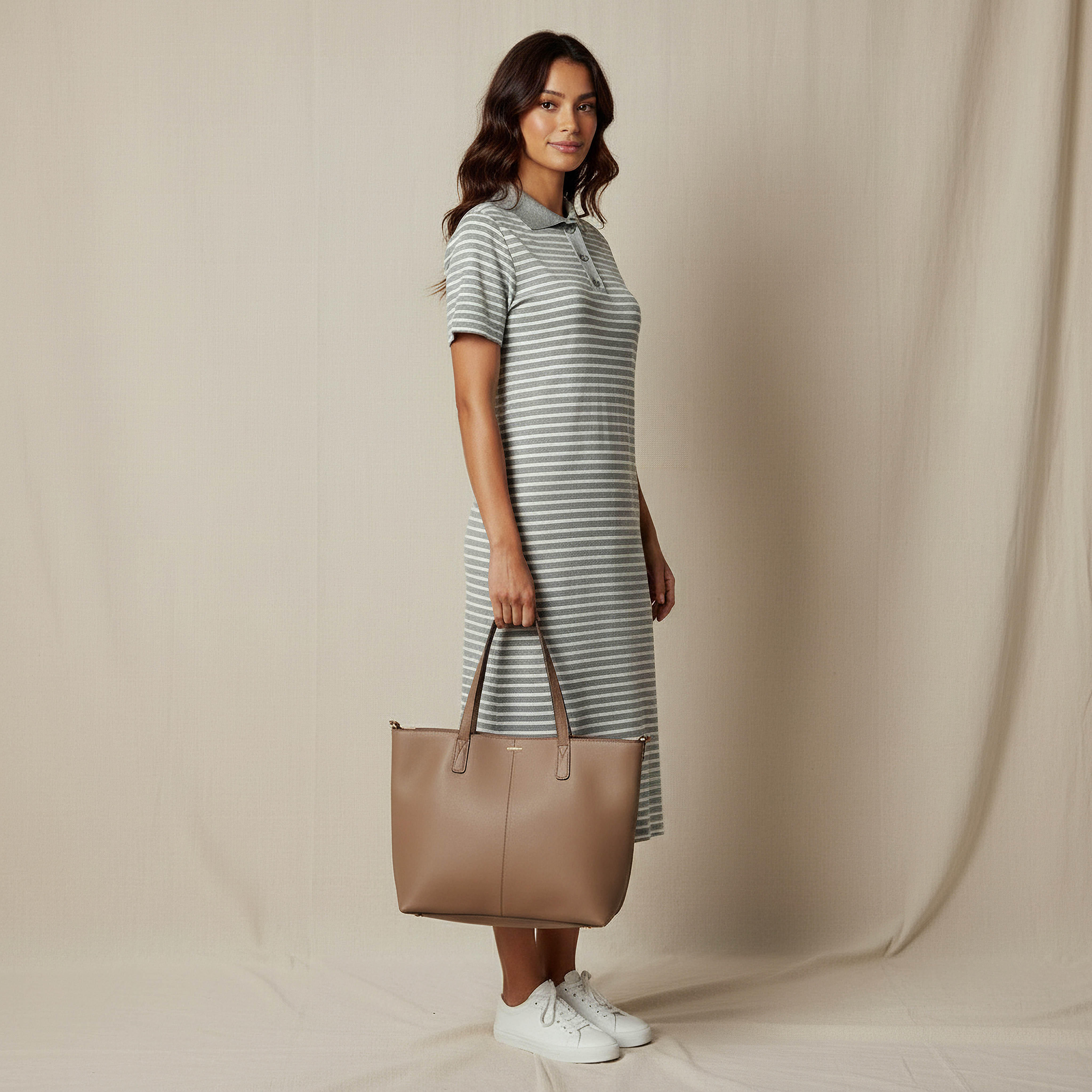 Striped T-shirt Dress with Contrast Collar-women-clothing-dresses-image-2