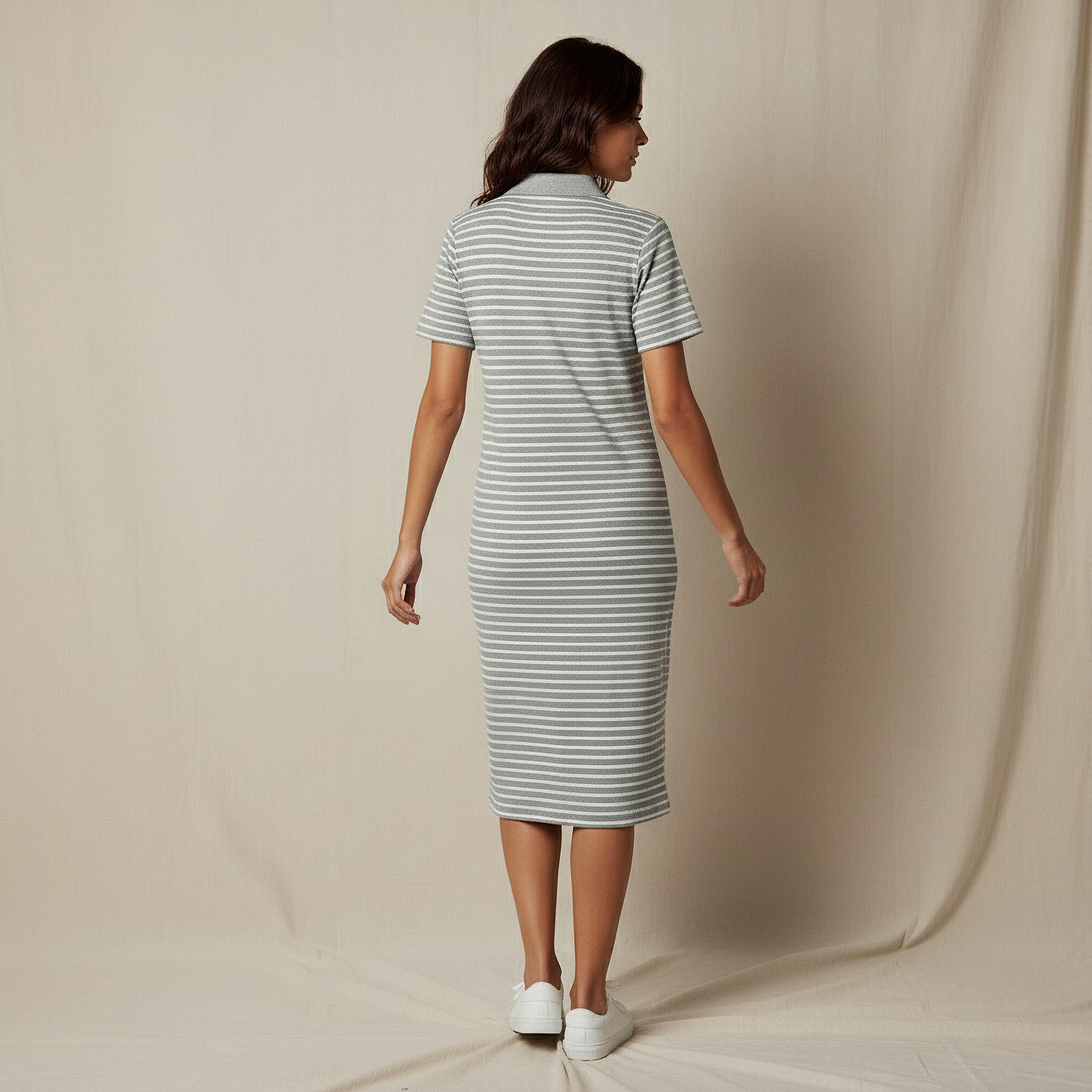 Striped T-shirt Dress with Contrast Collar-women-clothing-dresses-image-3