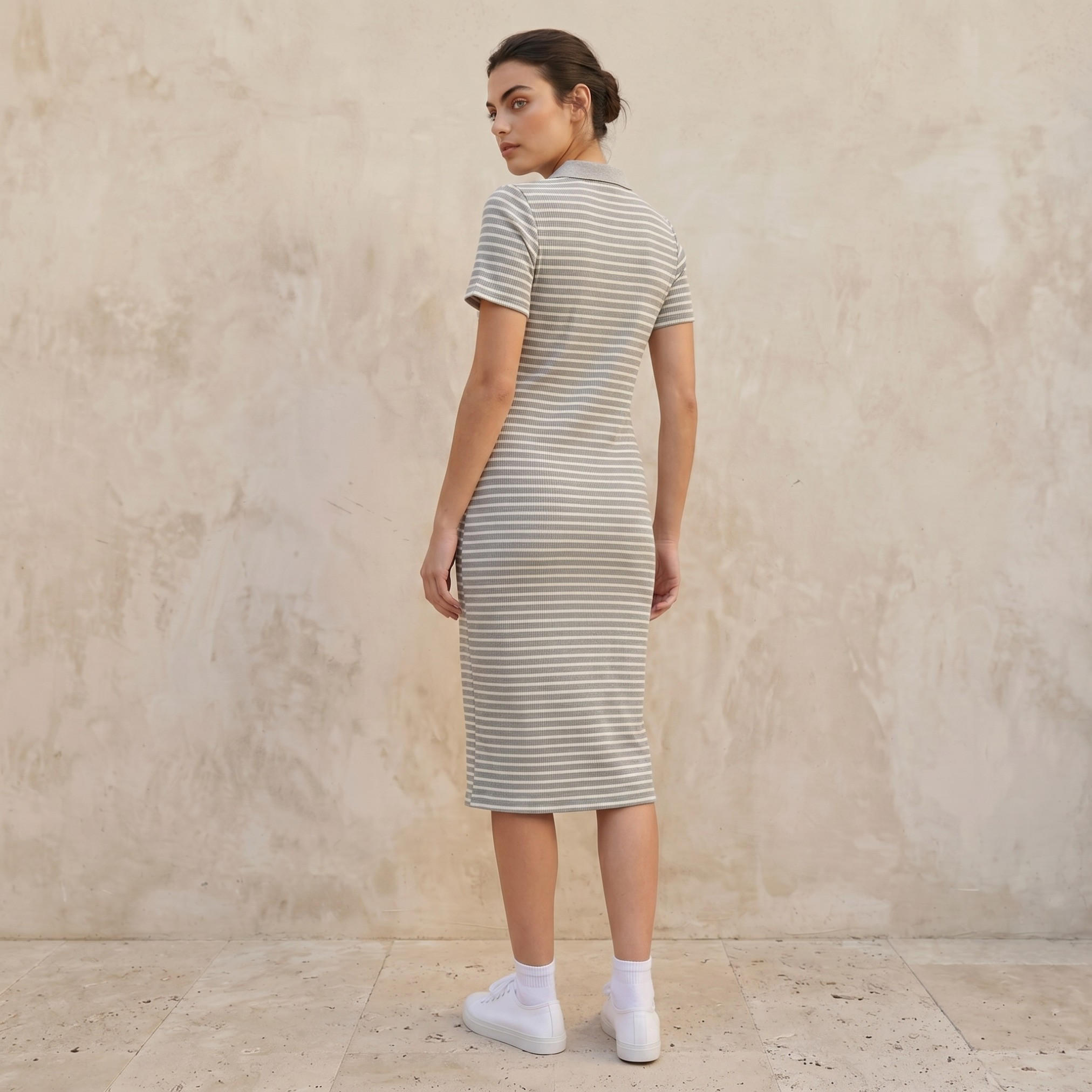 Striped T-shirt Dress with Contrast Collar-women-clothing-dresses-image-3