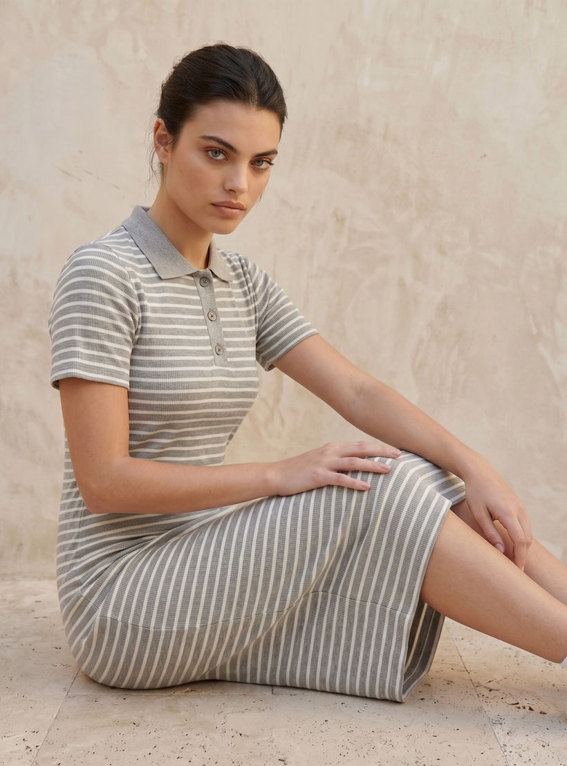 Striped T-shirt Dress with Contrast Collar-women-clothing-dresses-image-4