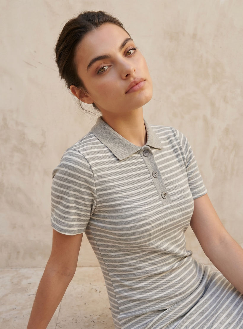 Striped T-shirt Dress with Contrast Collar-women-clothing-dresses-image-5