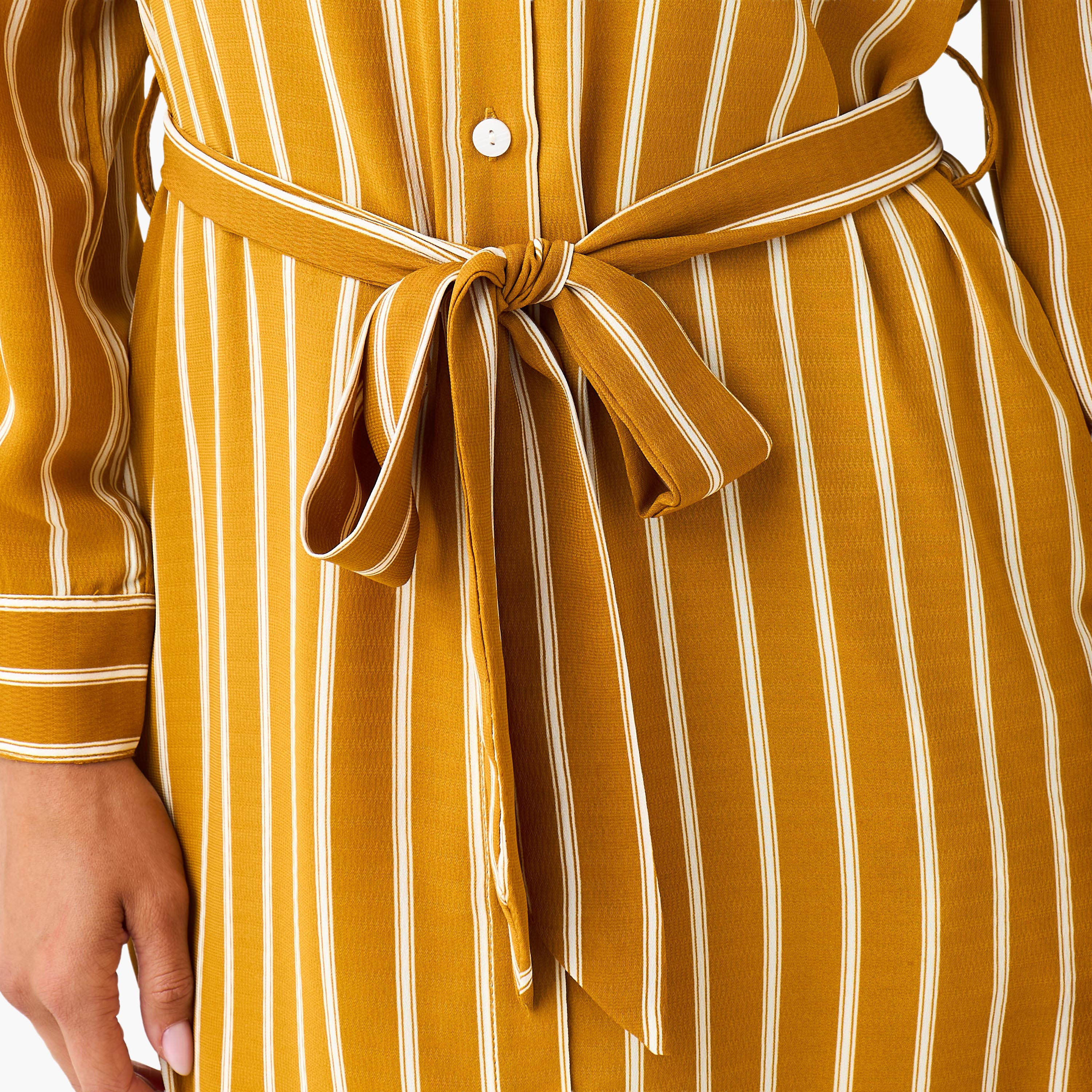 فستان قميص مقلم بحزام ربط للنساء-women-clothing-dresses-image-2