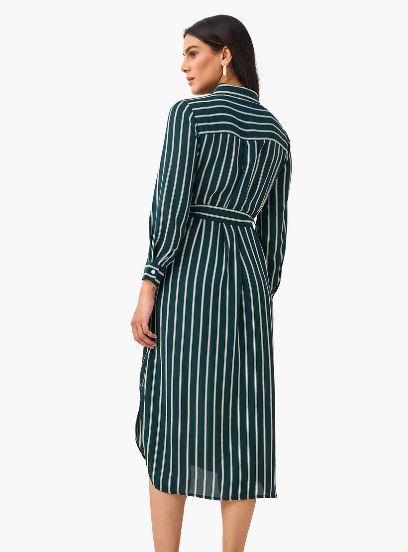 Striped Women Shirt Dress with Tie-Up Belt-women-clothing-dresses-image-4