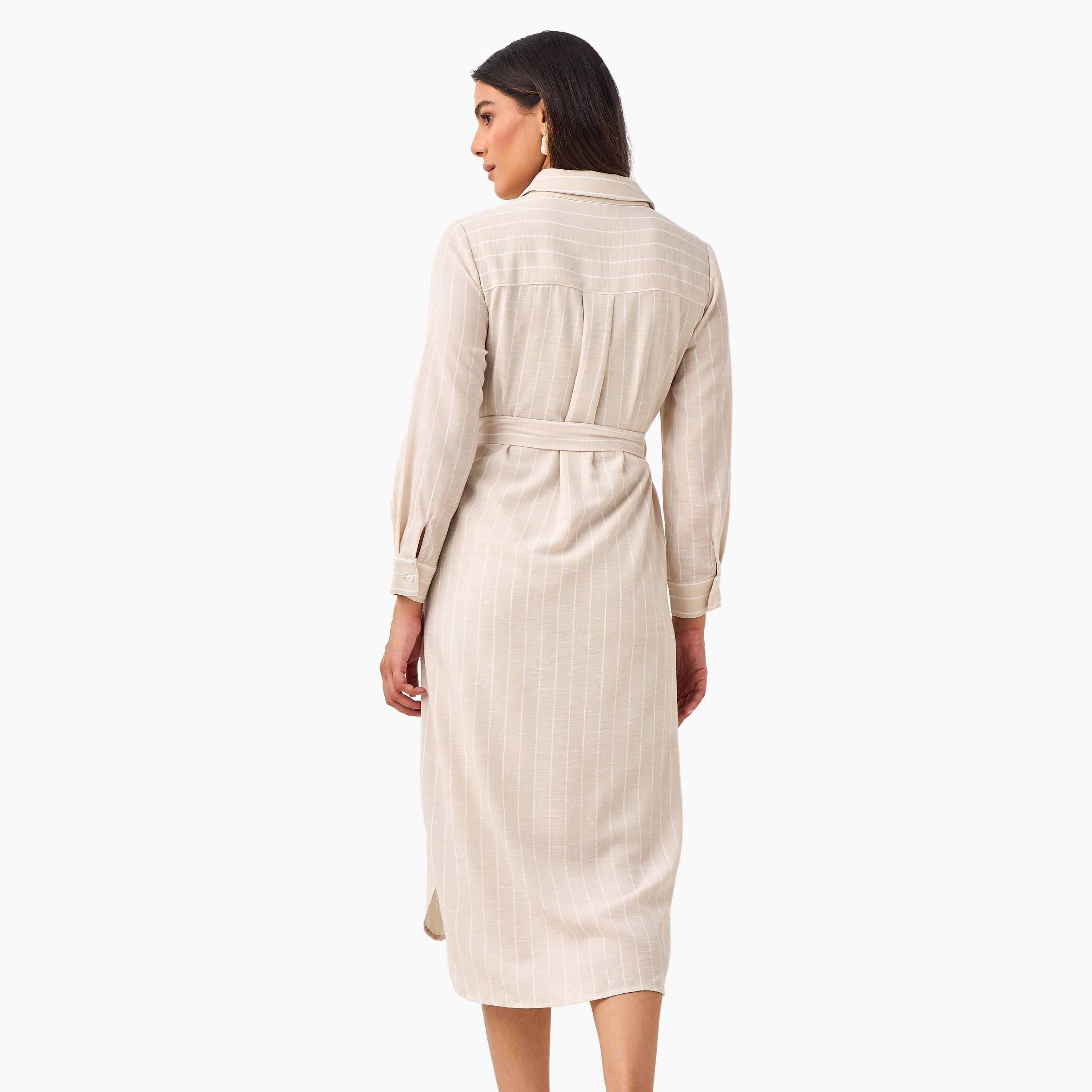 Striped Women Shirt Dress with Tie-Up Belt-women-clothing-dresses-image-4