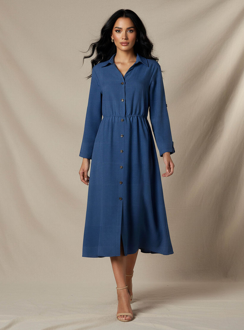 Midi Linen Shirt Dress with 3/4 Sleeves-PROMO_SP_AE_2FOR169_110625-image-1