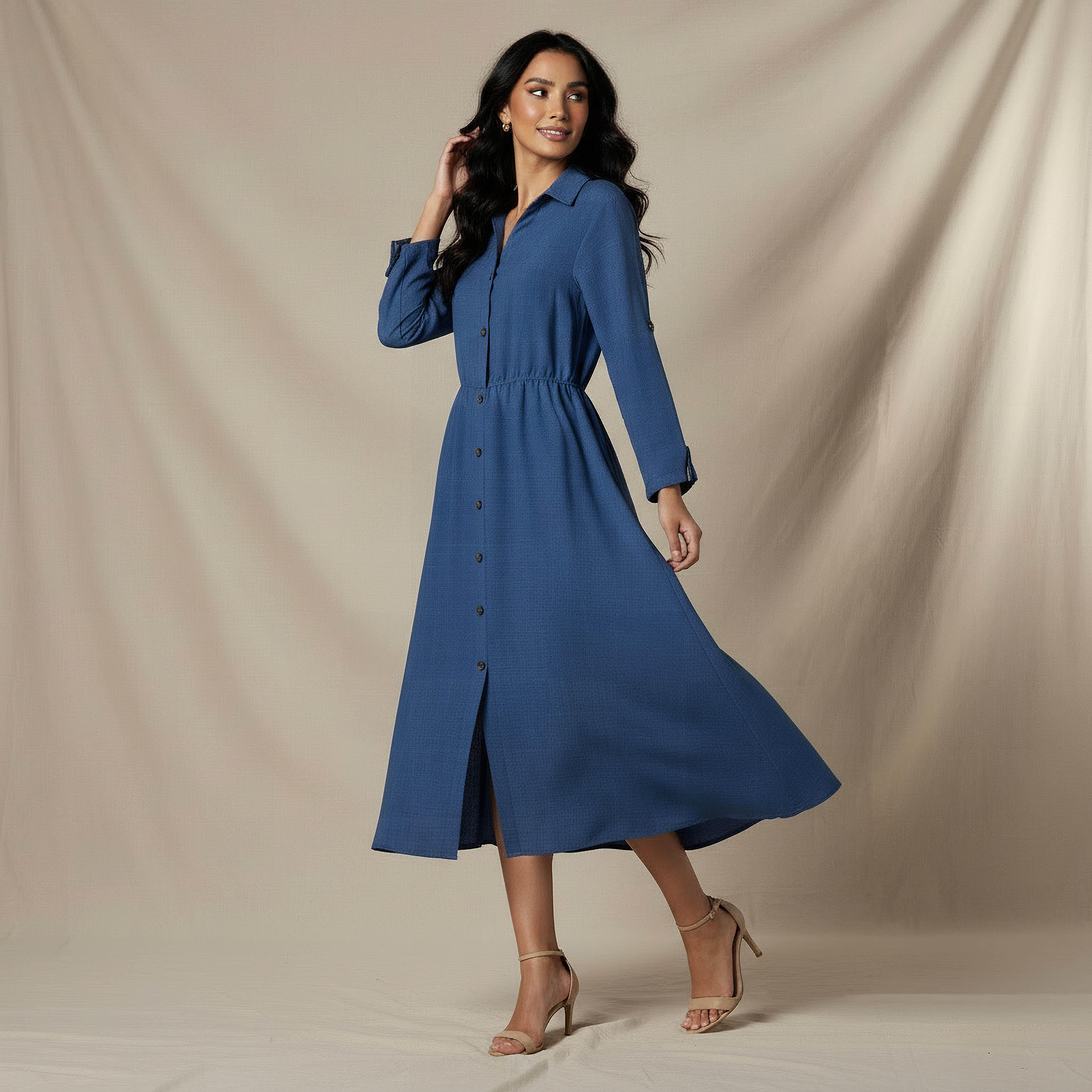Midi Linen Shirt Dress with 3/4 Sleeves-PROMO_SP_AE_2FOR169_110625-image-2