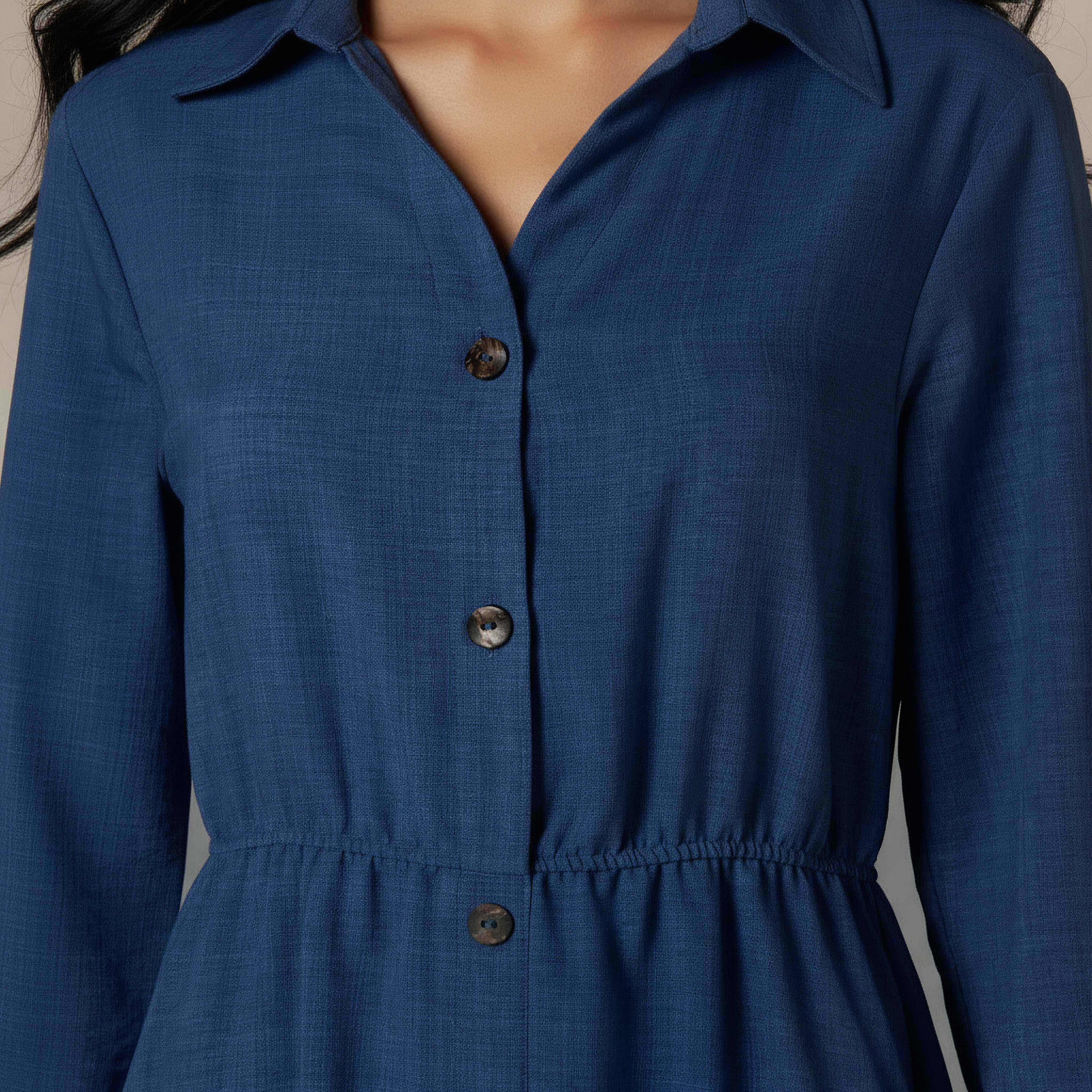 Midi Linen Shirt Dress with 3/4 Sleeves-women-clothing-dresses-image-4