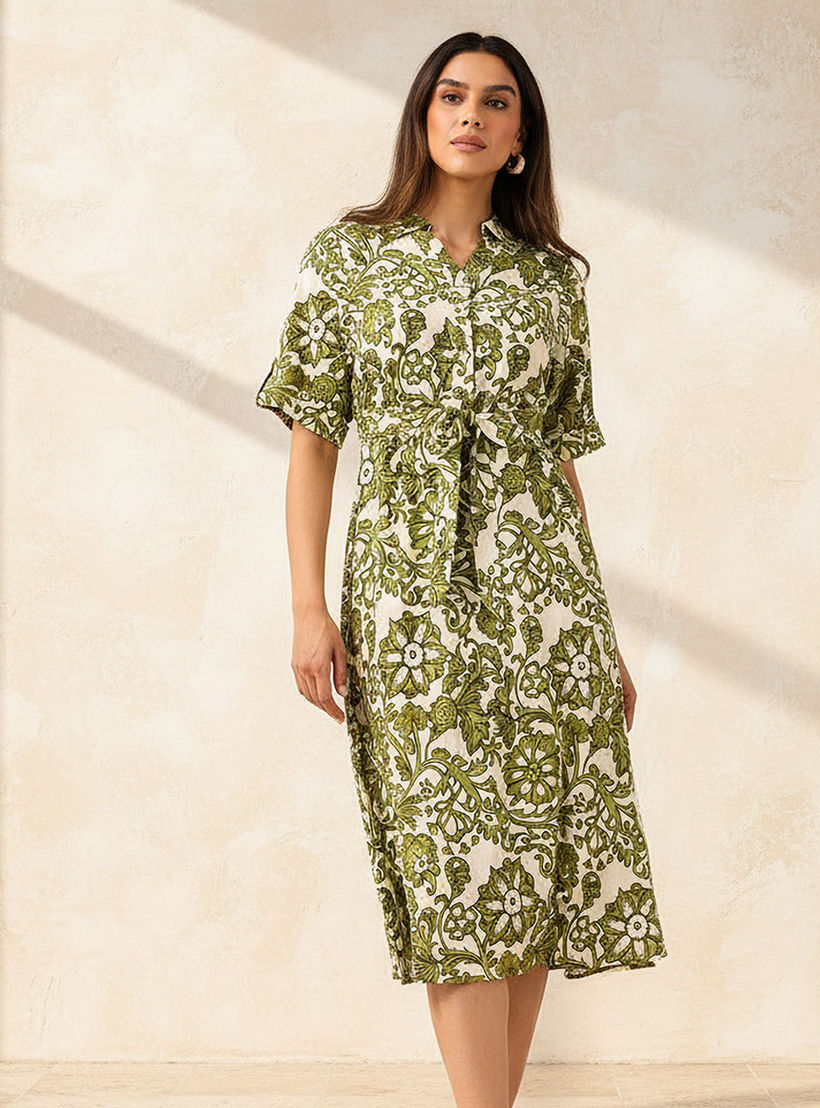 فستان قميص ميدي بحزام وتصميم بطبعات-women-clothing-dresses-image-1