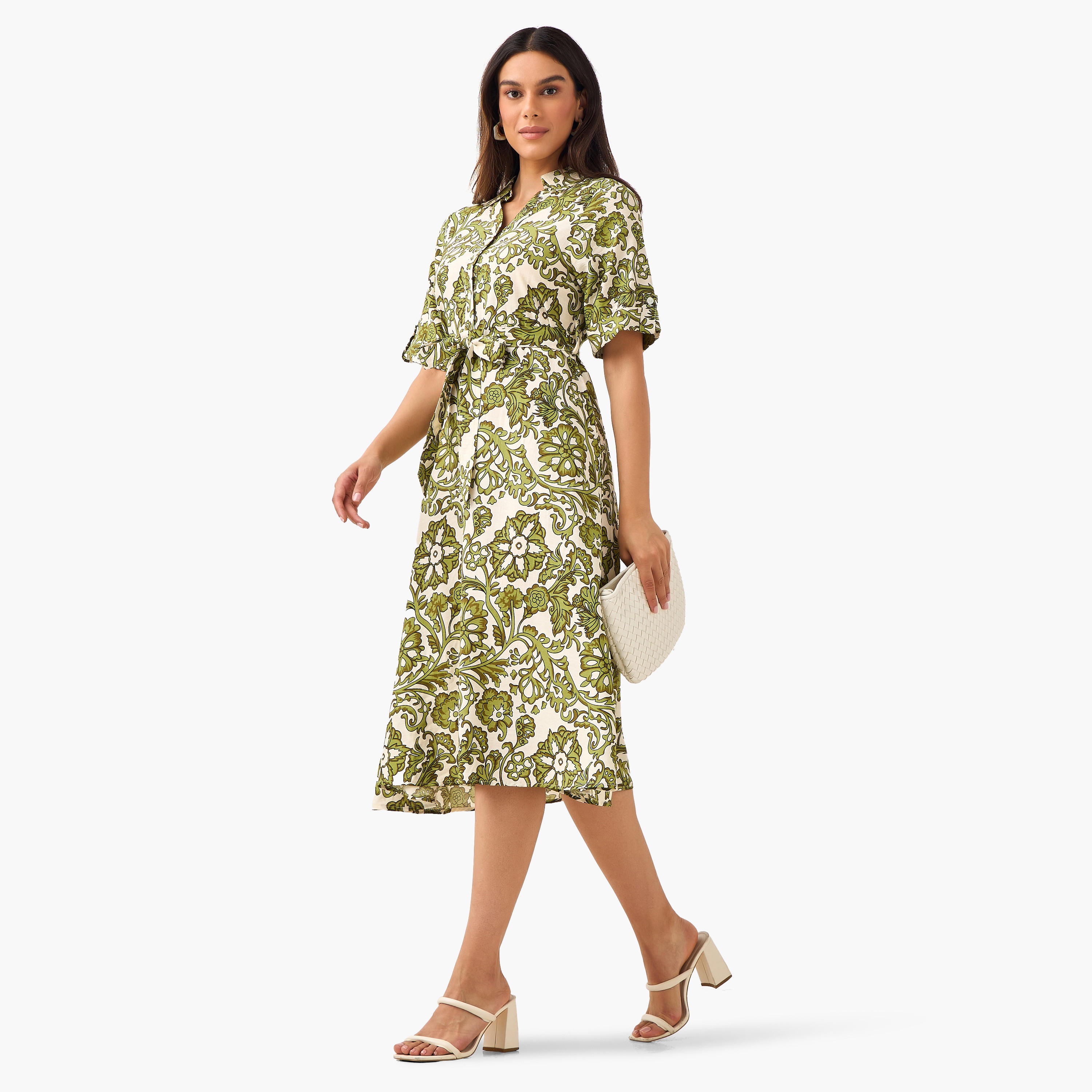 Belted Midi Shirt Dress with Printed Design-women-clothing-dresses-image-4