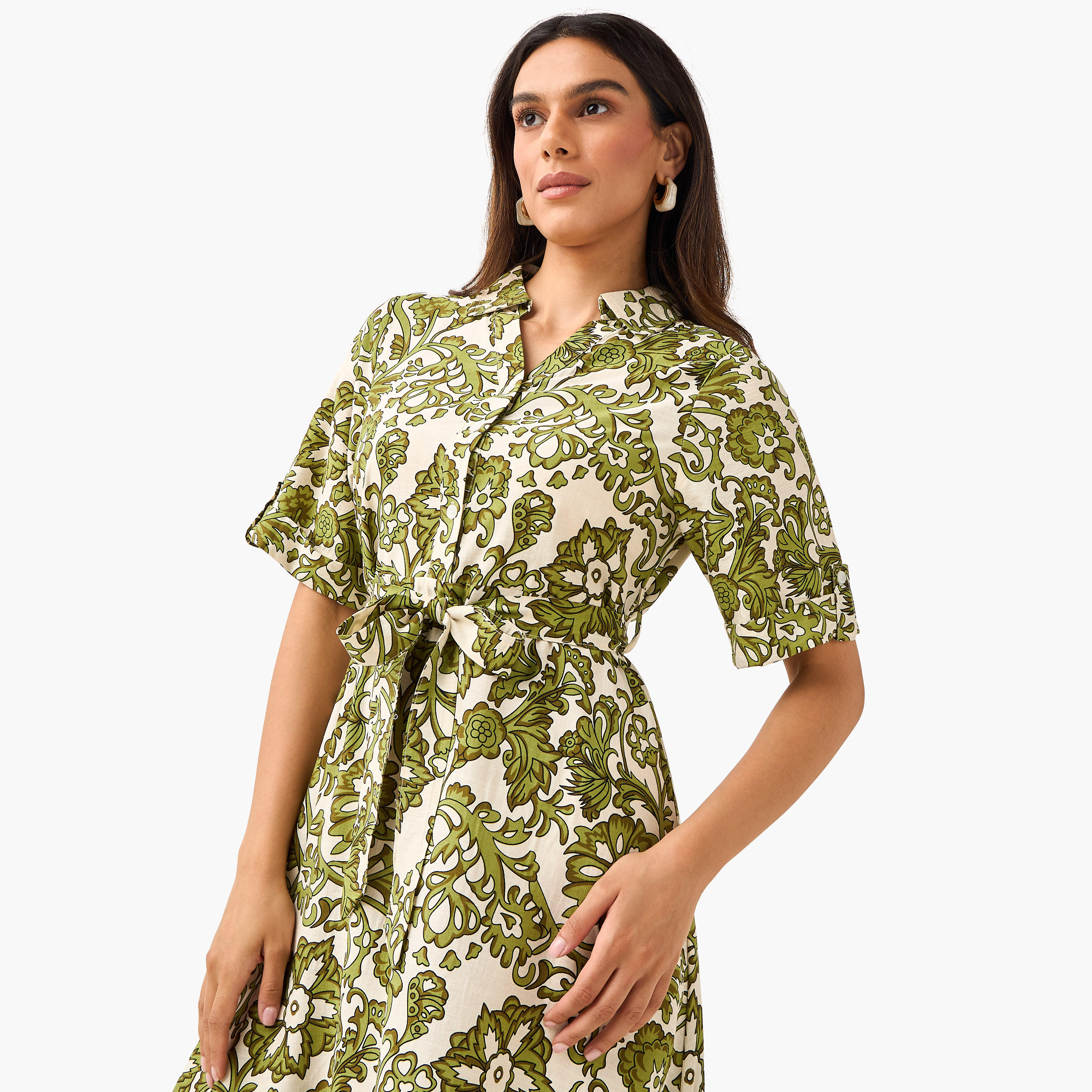 Belted Midi Shirt Dress with Printed Design-women-clothing-dresses-image-6
