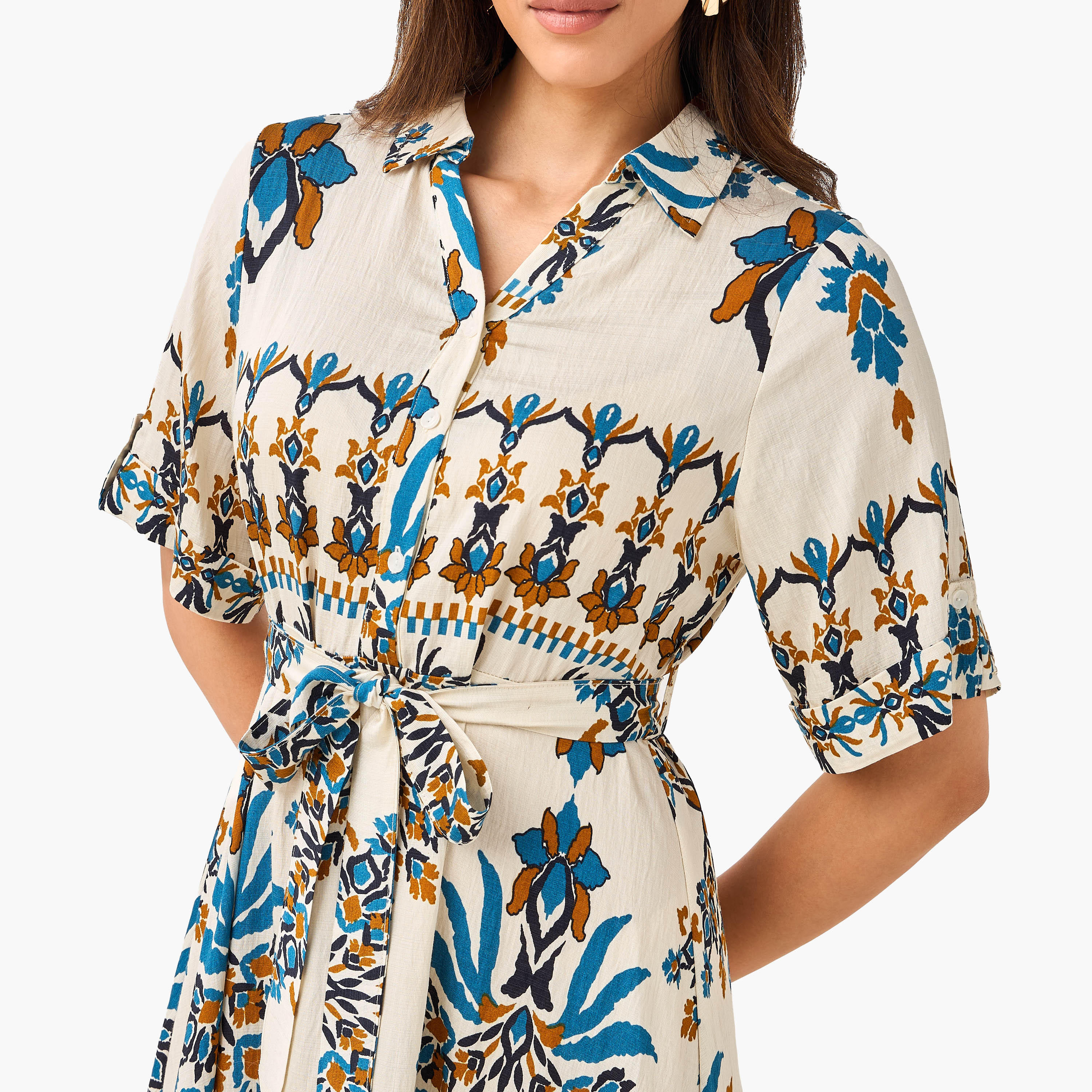 Belted Midi Shirt Dress with Printed Design-women-clothing-dresses-image-2