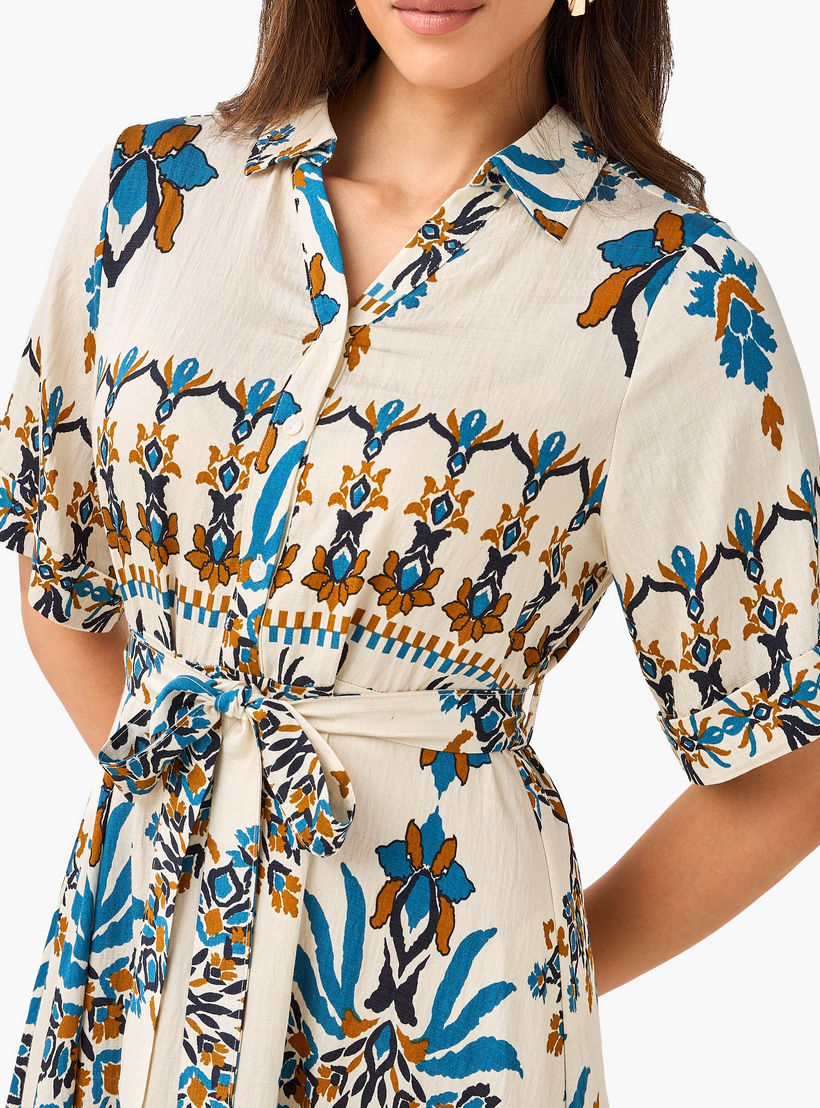 Belted Midi Shirt Dress with Printed Design-women-clothing-dresses-image-2