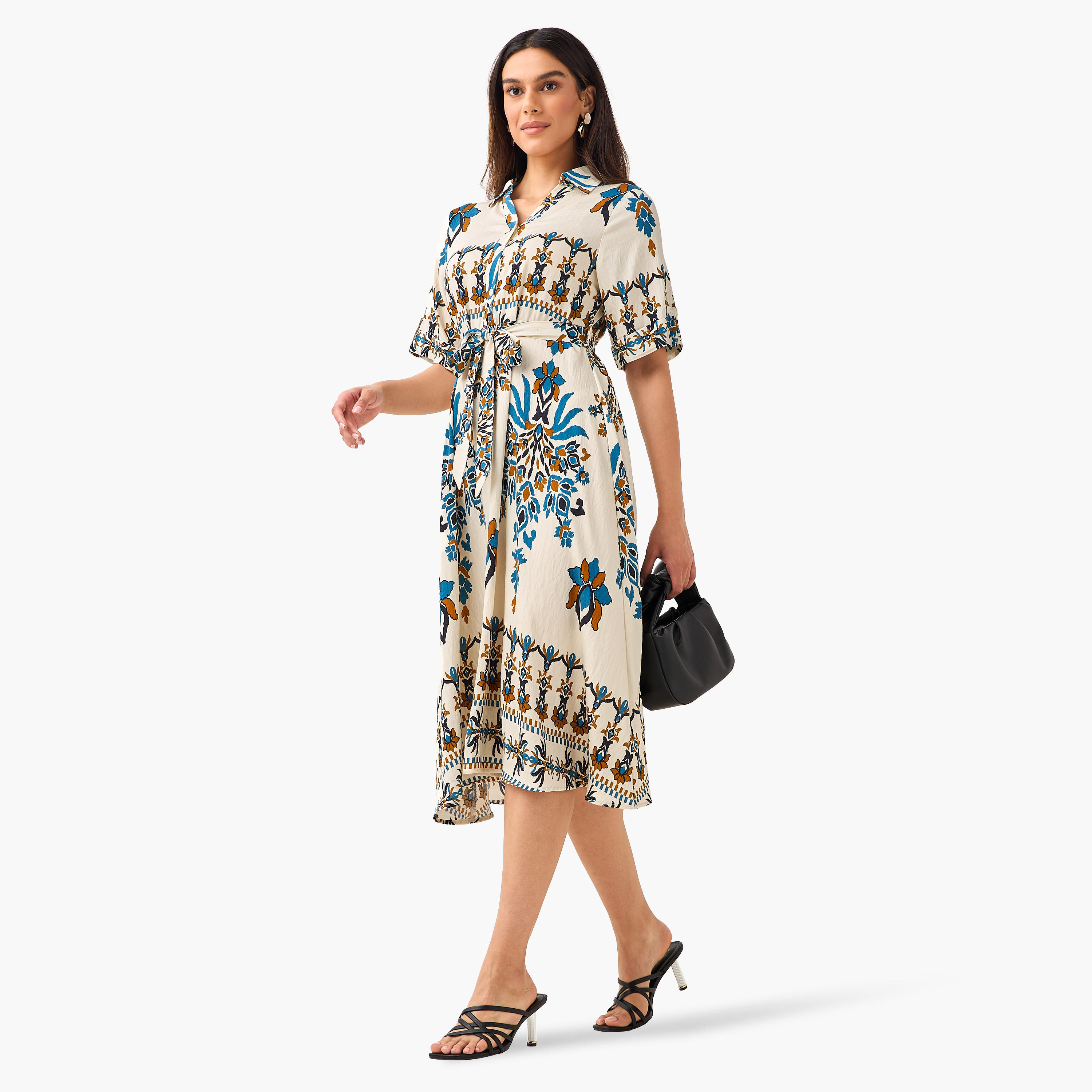 Belted Midi Shirt Dress with Printed Design-women-clothing-dresses-image-4