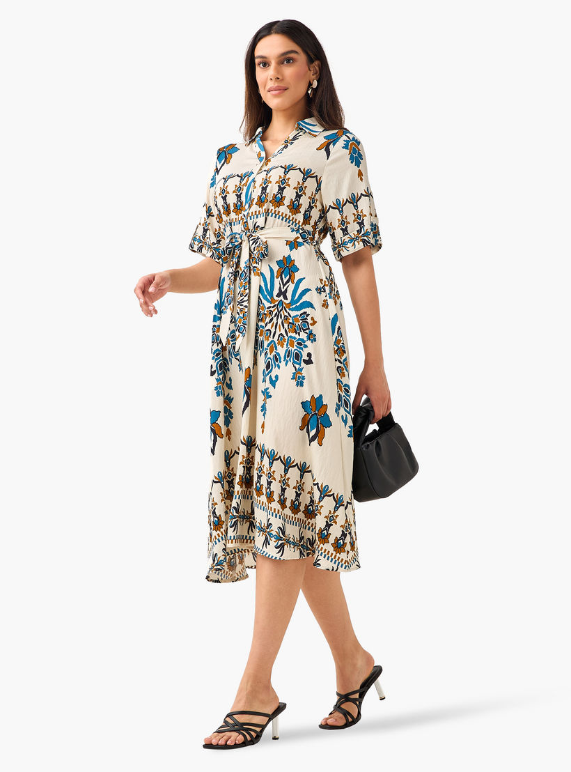 Belted Midi Shirt Dress with Printed Design-women-clothing-dresses-image-4