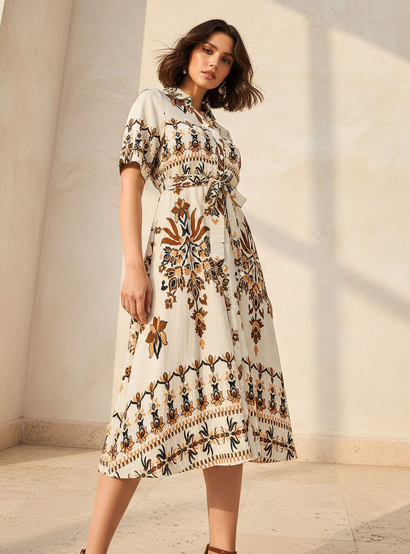 فستان قميص ميدي بحزام وتصميم بطبعات-women-clothing-dresses-image-1