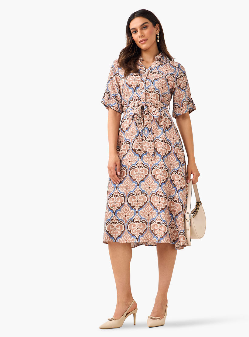 فستان قميص ميدي بحزام وتصميم بطبعات-women-clothing-dresses-image-3