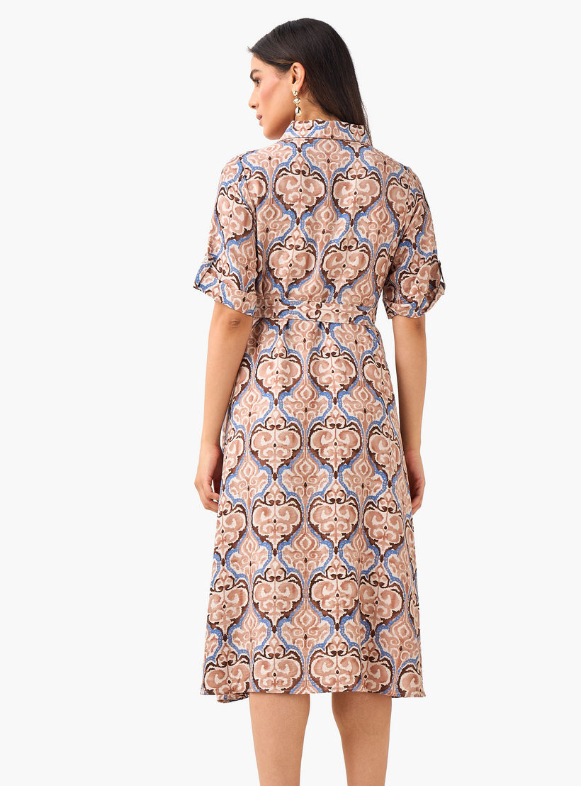 فستان قميص ميدي بحزام وتصميم بطبعات-women-clothing-dresses-image-4