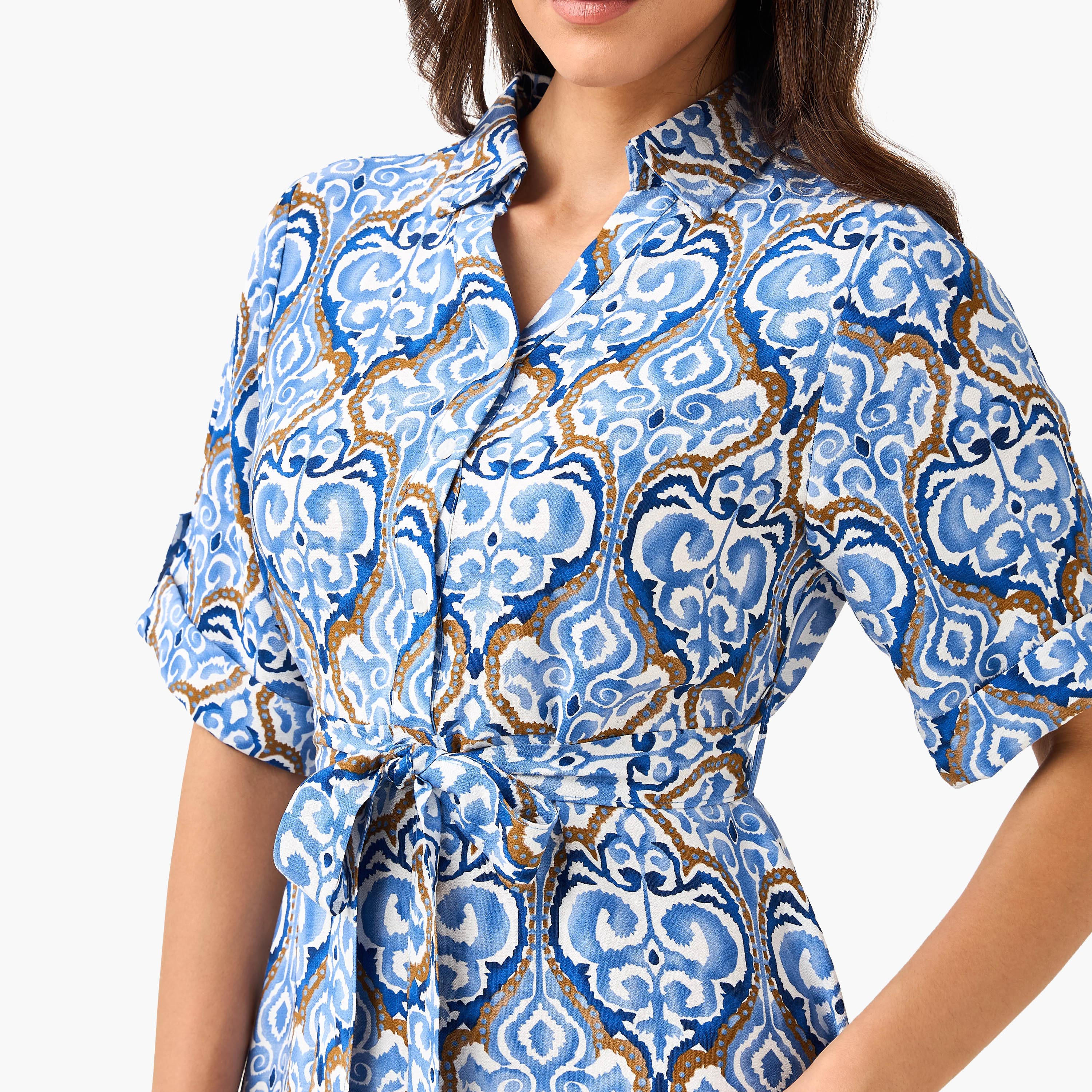 فستان قميص ميدي بحزام وتصميم بطبعات-women-clothing-dresses-image-2