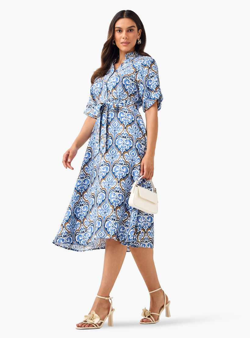 فستان قميص ميدي بحزام وتصميم بطبعات-women-clothing-dresses-image-3