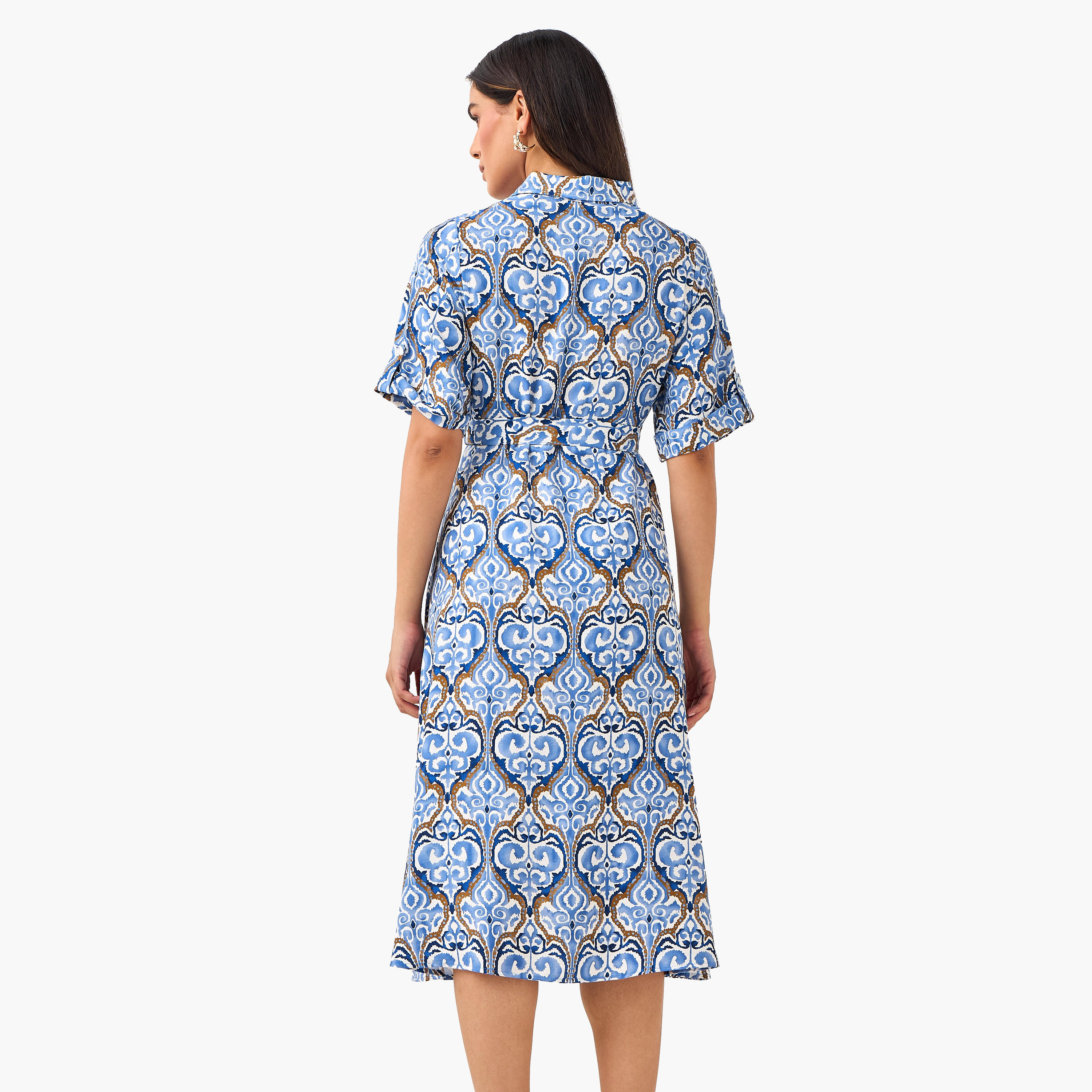 Belted Midi Shirt Dress with Printed Design-women-clothing-dresses-image-4