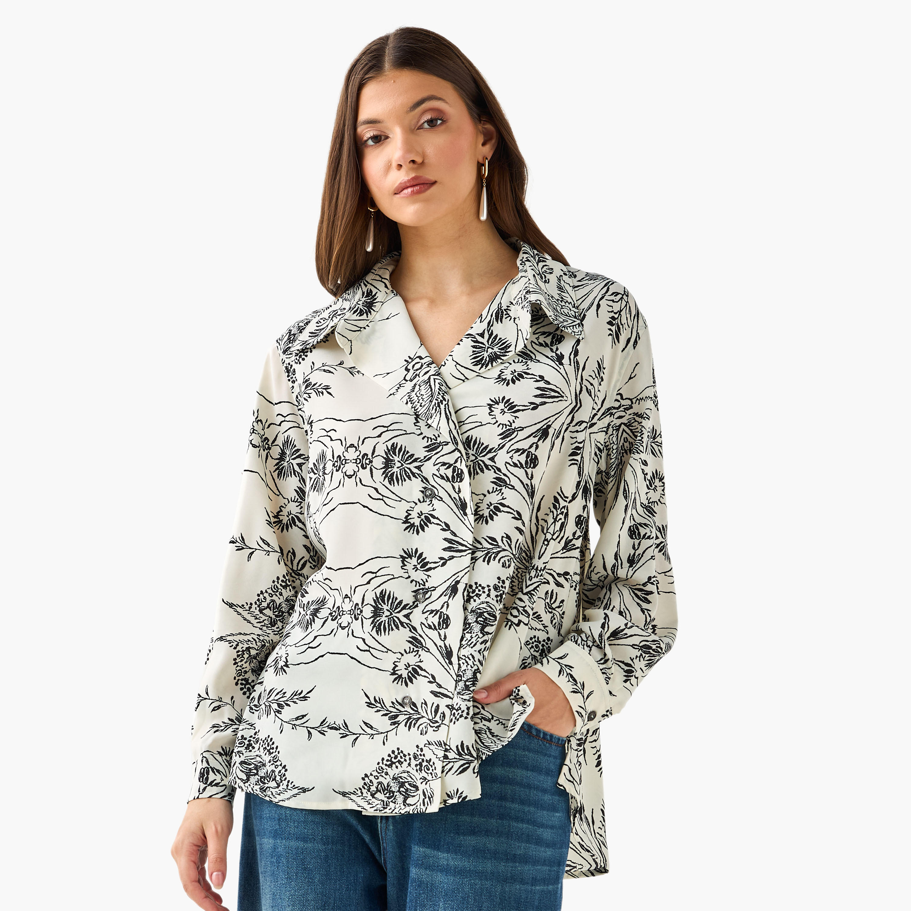 Shirt with Floral Print and High-Low Hem-women-clothing-shirtsandblouses-shirts-image-2