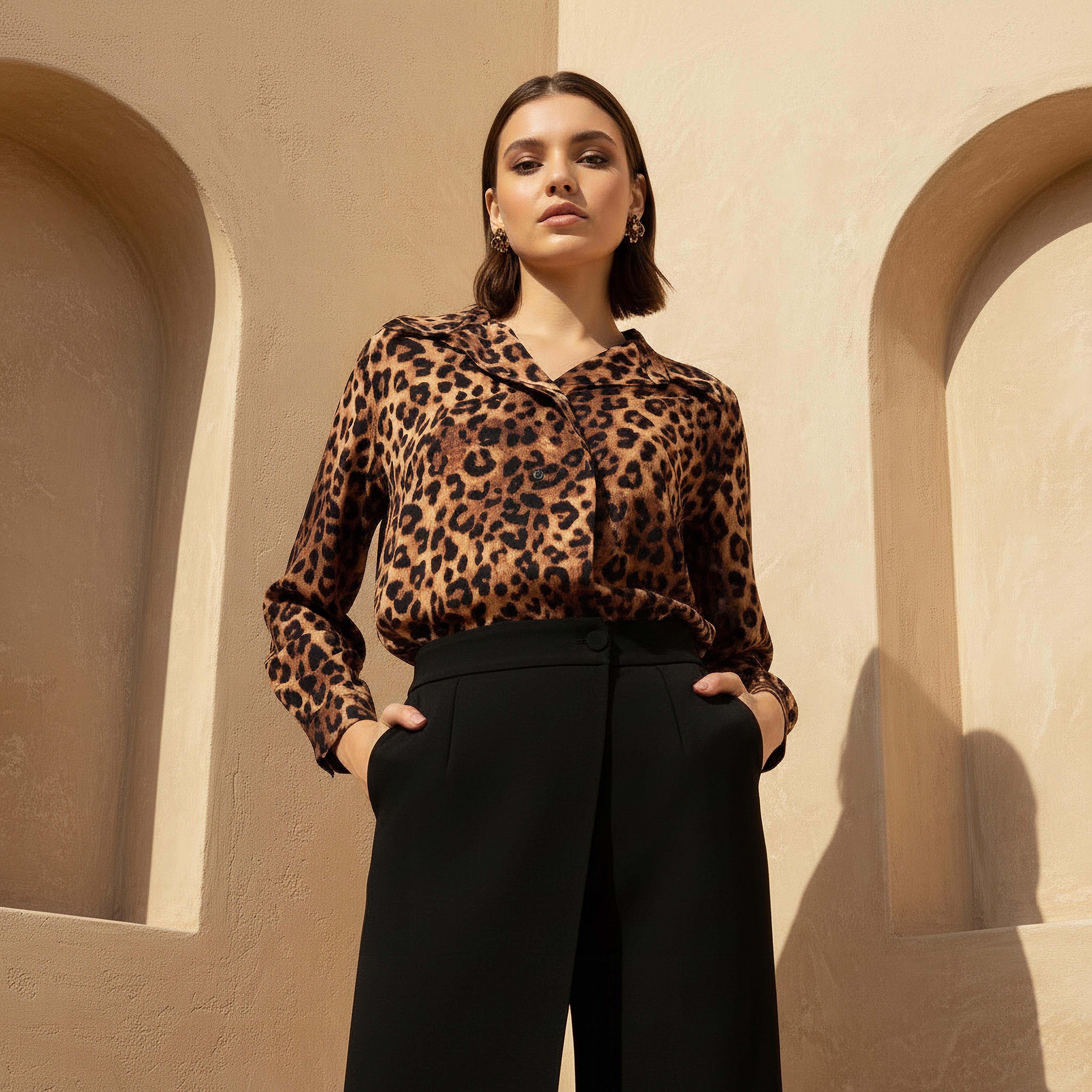 Shirt with Animal Print and High-Low Hem-women-clothing-shirtsandblouses-shirts-image-1
