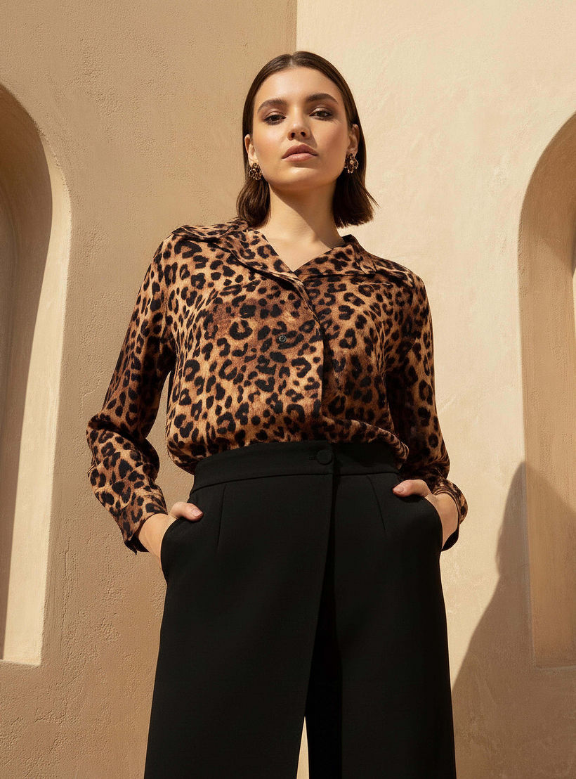 Shirt with Animal Print and High-Low Hem-women-clothing-shirtsandblouses-shirts-image-1