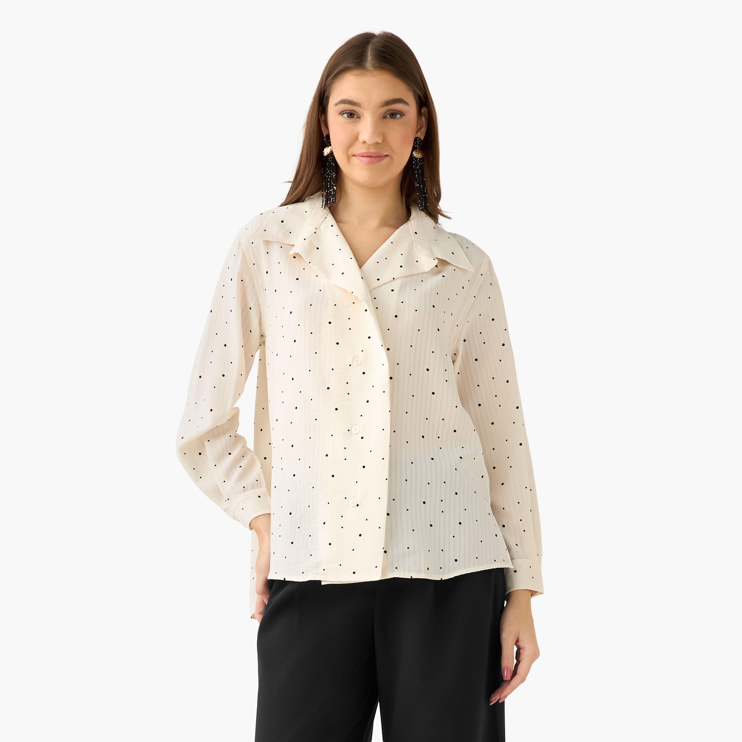 Shirt with Polka Dot Print and High-Low Hem-women-clothing-shirtsandblouses-shirts-image-3