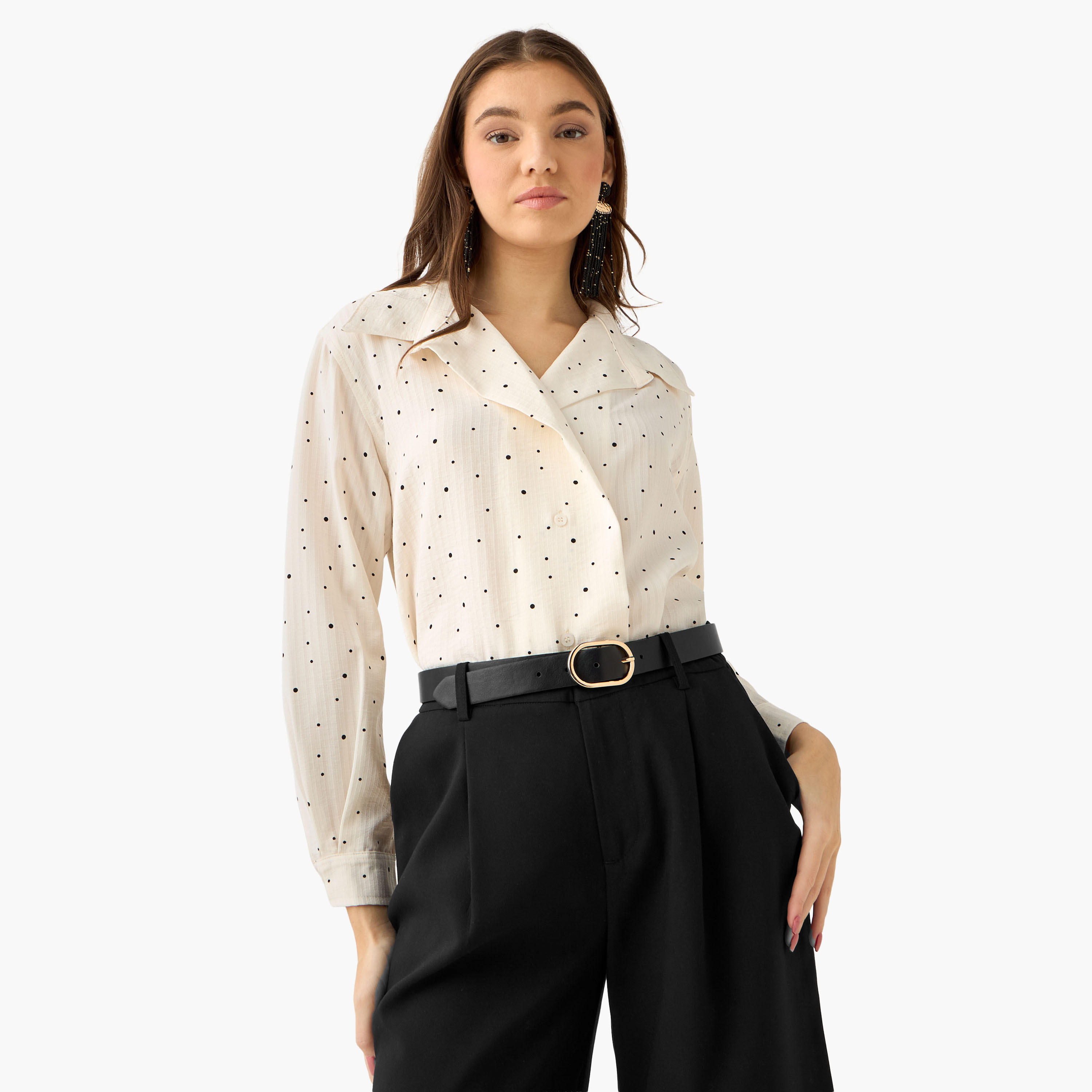 Shirt with Polka Dot Print and High-Low Hem-women-clothing-shirtsandblouses-shirts-image-8