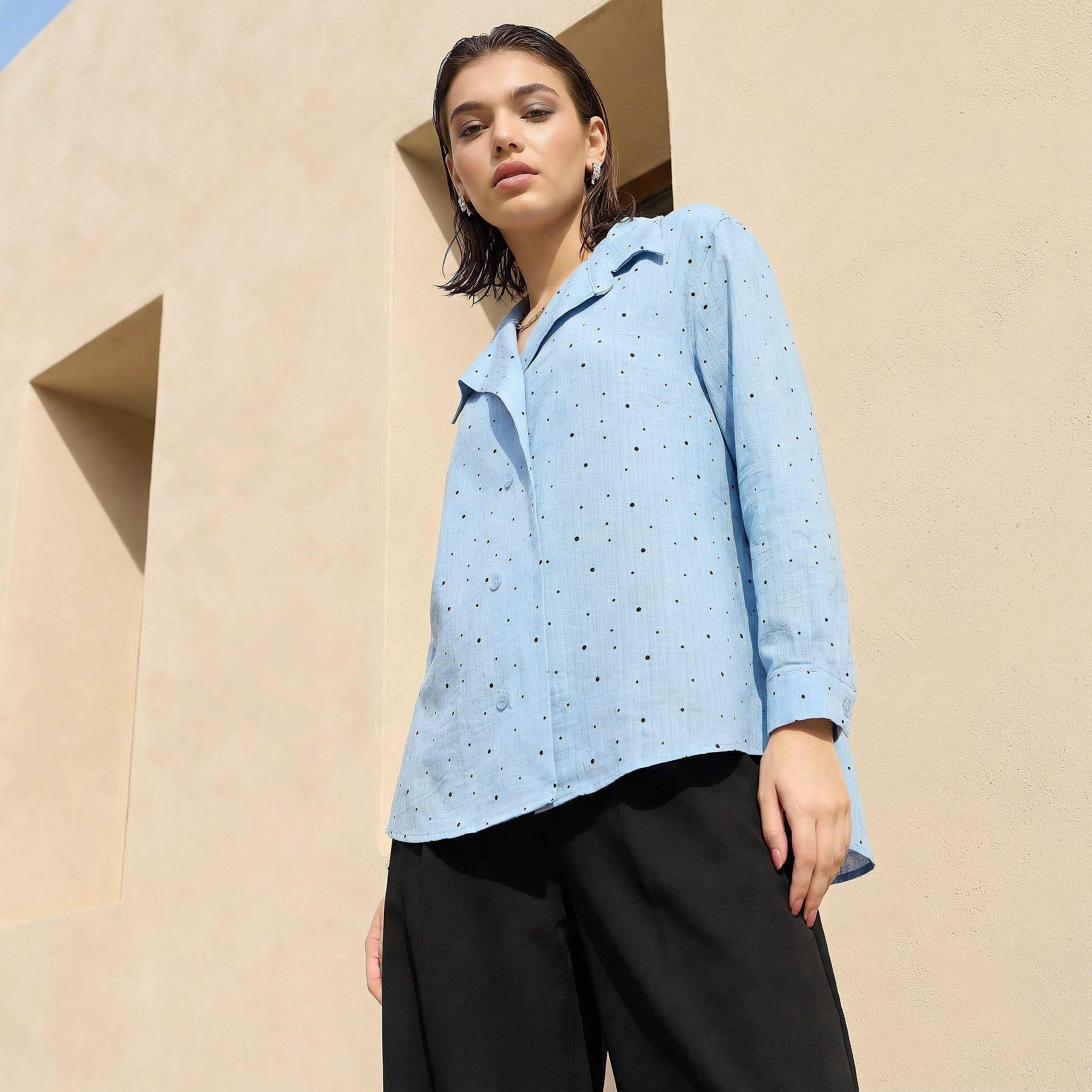 قميص بطول غير متساوي وطبعات منقطة-women-clothing-shirtsandblouses-shirts-image-1
